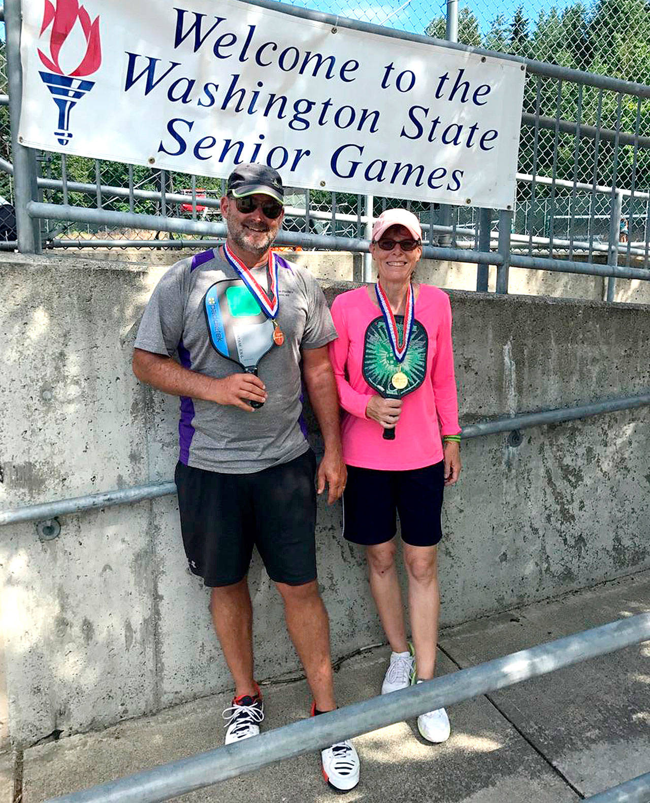 Marc Connelly of Sequim and Karla Hubbell of Tacoma won the gold medal in the 60-69 pickleball division at the Senior Games held in Auburn July 21-23. Submitted photo