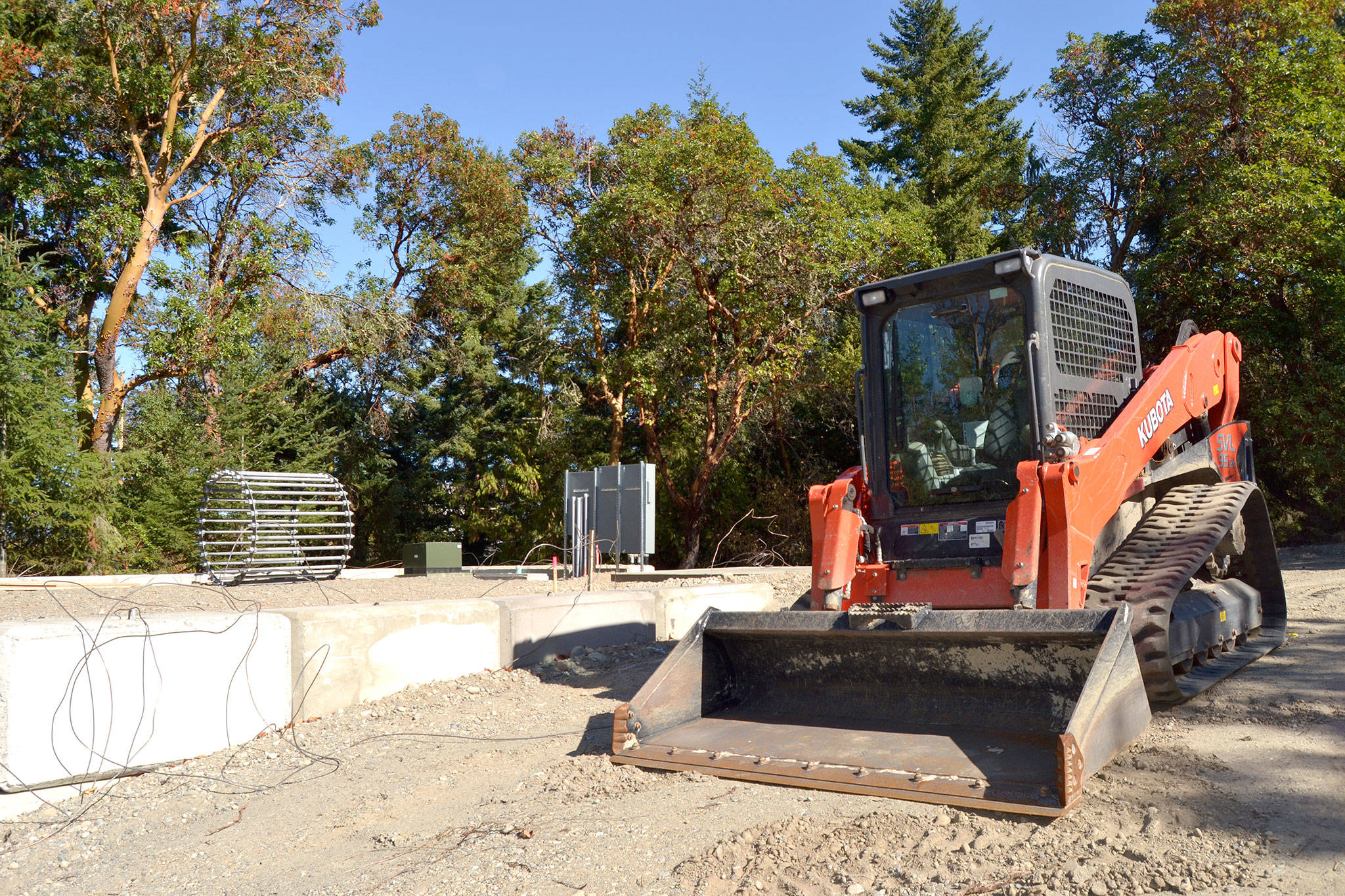 Construction continues on a radio-cell tower on Brigadoon Boulevard in Dungeness that is anticipated to be upright by November. Wireless companies plan to begin increasing their coverage area through it as soon as December, developers say. Sequim Gazette photo by Matthew Nash