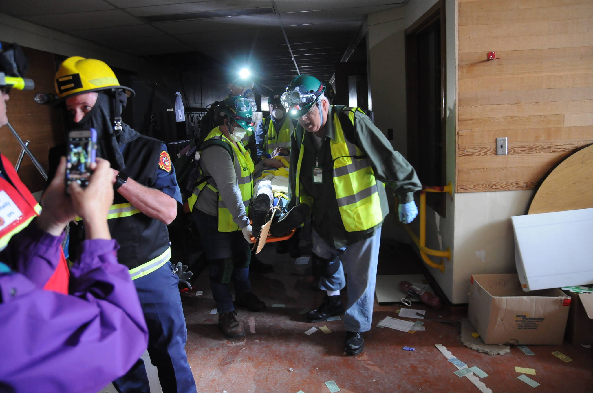 CERT members search the west end of the Sequim Community School for earthquake “survivors” during a June 3 drill. Sequim Gazette file photo by Michael Dashiell