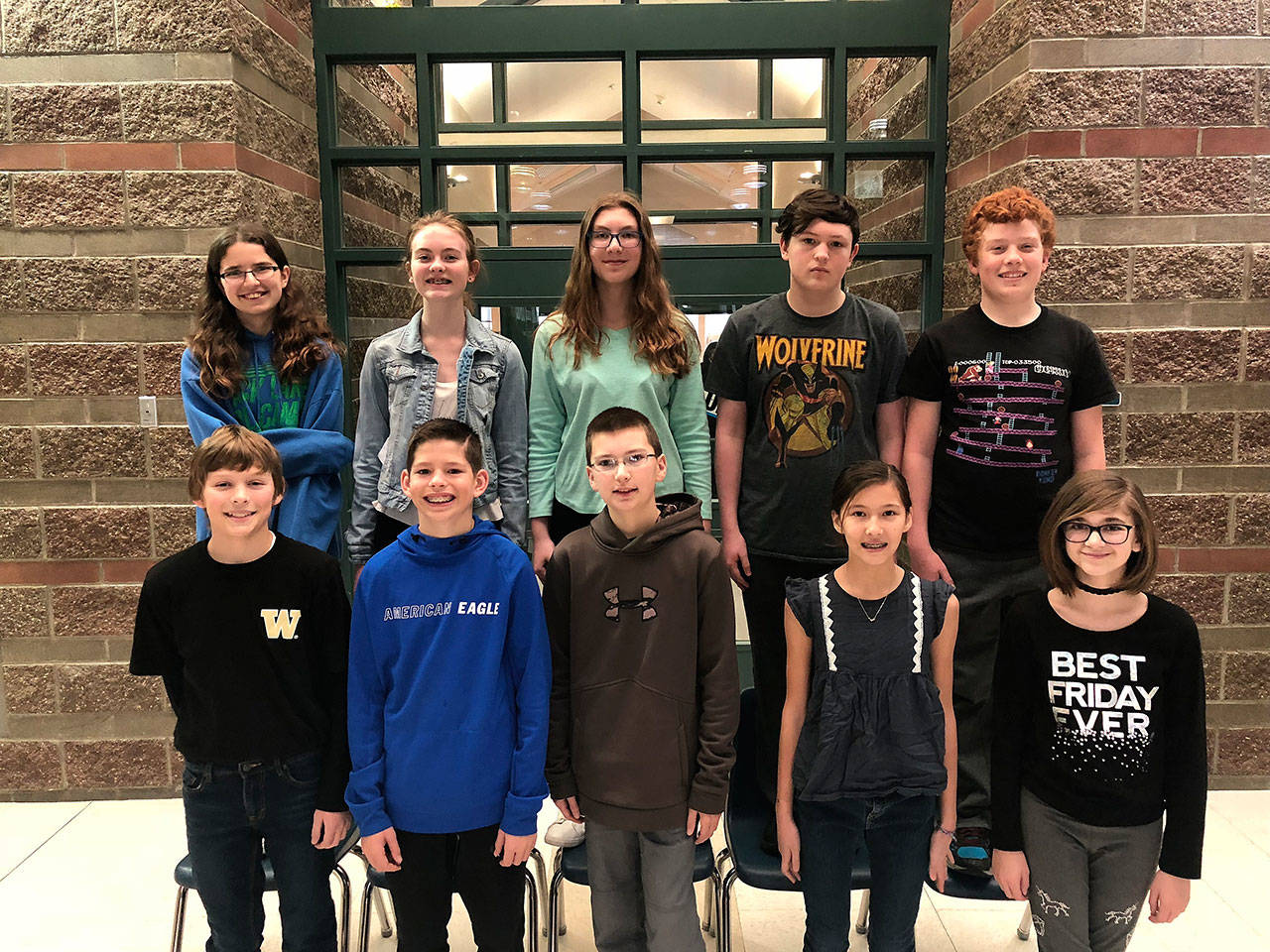 Some of Sequim Middle School’s science “Catalysts” for Term 2 include (back row, from left) Karlie Viada, Phoebe Sampson, Briauna Saghafi, Desmond Tippins and Jobe Kirner, with (front row, from left) Zack Thompson, Brett Mote, Burke Henderson, Danika Chen and Lexi Treece. Submitted photo