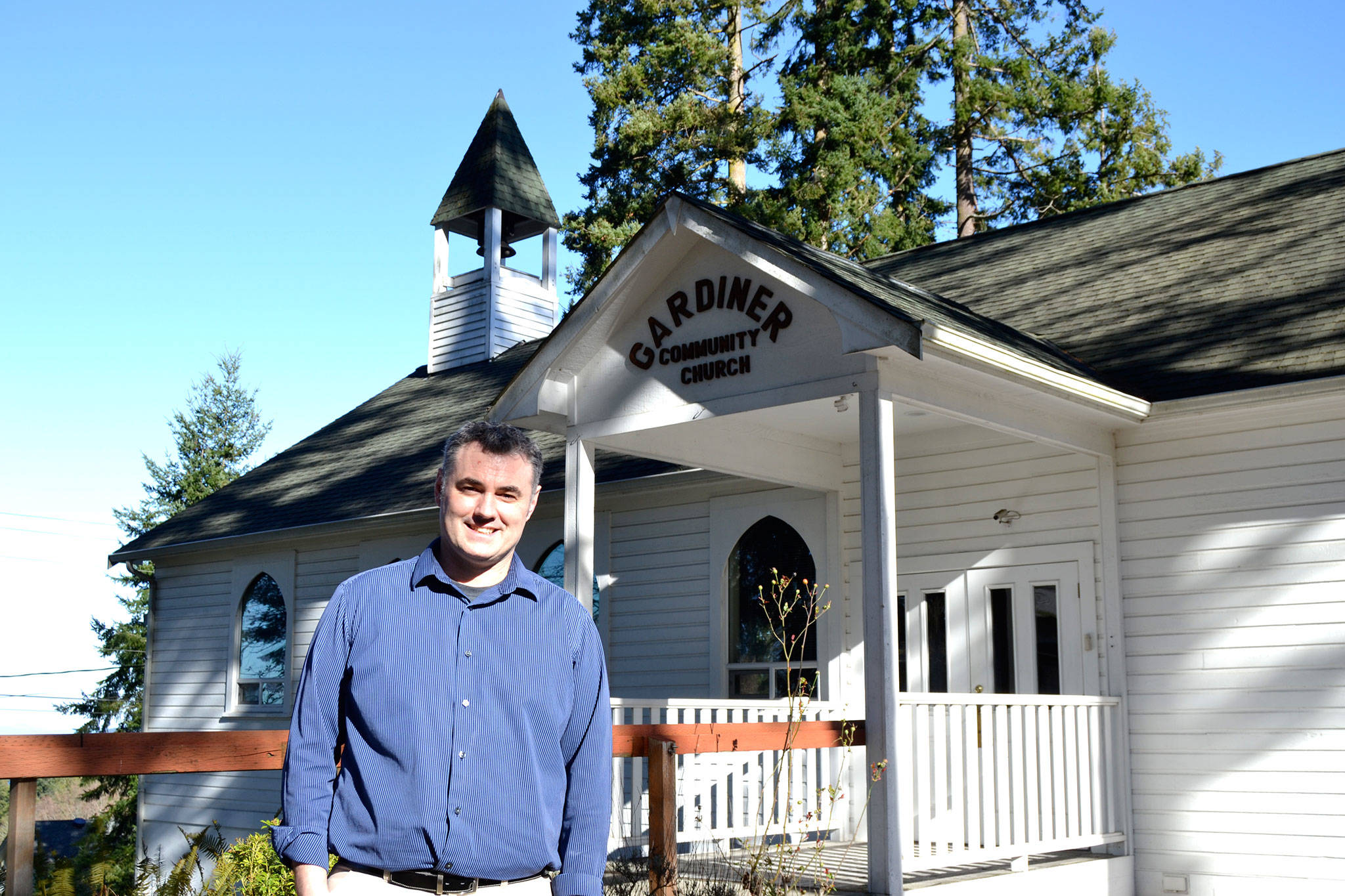 Caleb Smith recently started as the new pastor at Gardiner Community Church after seven years at an Illinois church. Smith said he and his wife were seeking a change of scenery and they fell in love with the people and Gardiner community. Sequim Gazette photo by Matthew Nash