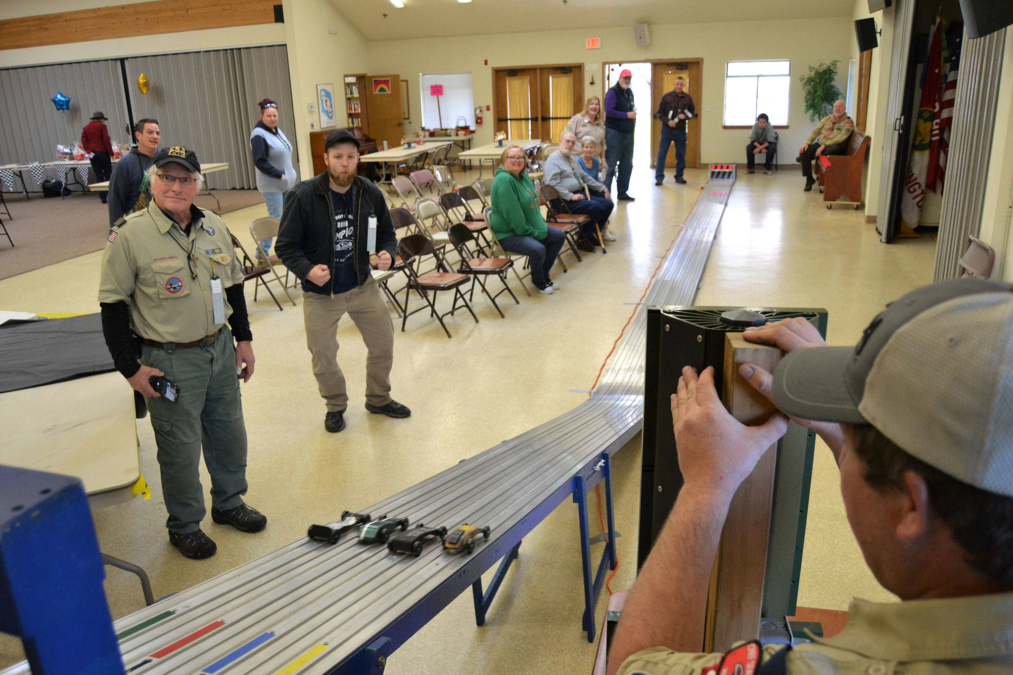 Adults take the wheel at first pinewood derby event