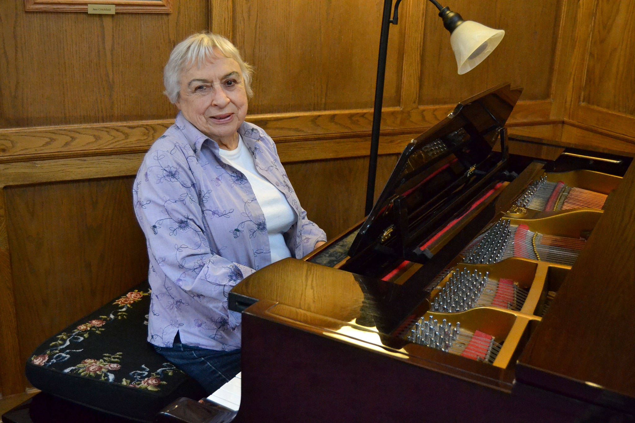 Wilma Rhodefer Johnson has been playing the piano for 30 plus years in church and continues to play weekly for Sequim seniors. This May, she’ll ride in the Sequim Irrigation Festival’s Grand Parade as a Grand Pioneer. Sequim Gazette photo by Matthew Nash