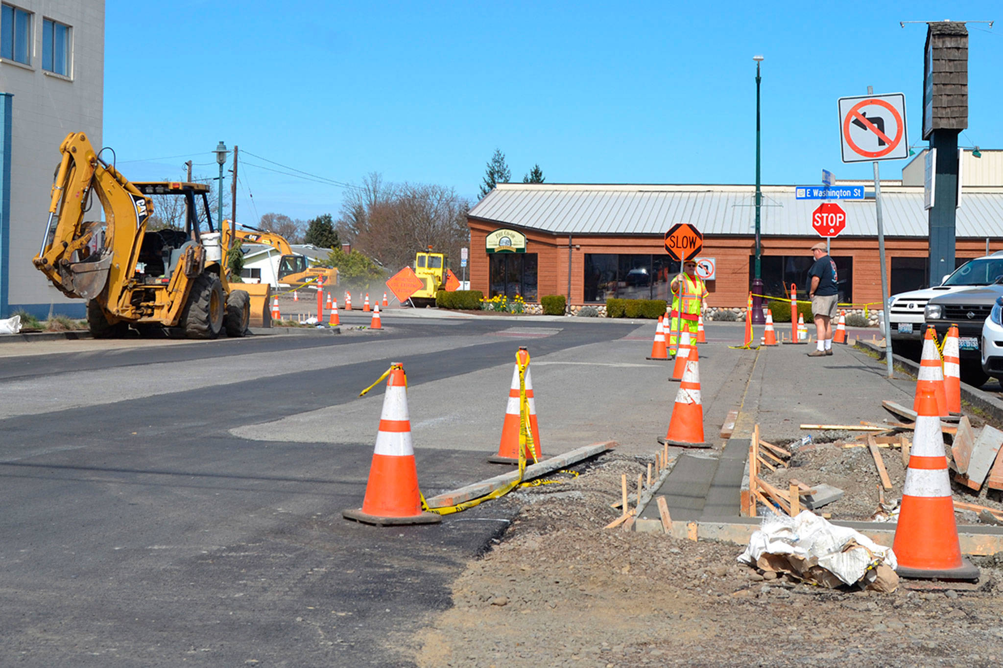 City of Sequim staff said construction to replace water and sewer lines along North and South Sunnyside Avenue will tentatively finish on Friday, April 27. Sequim Gazette photo by Matthew Nash