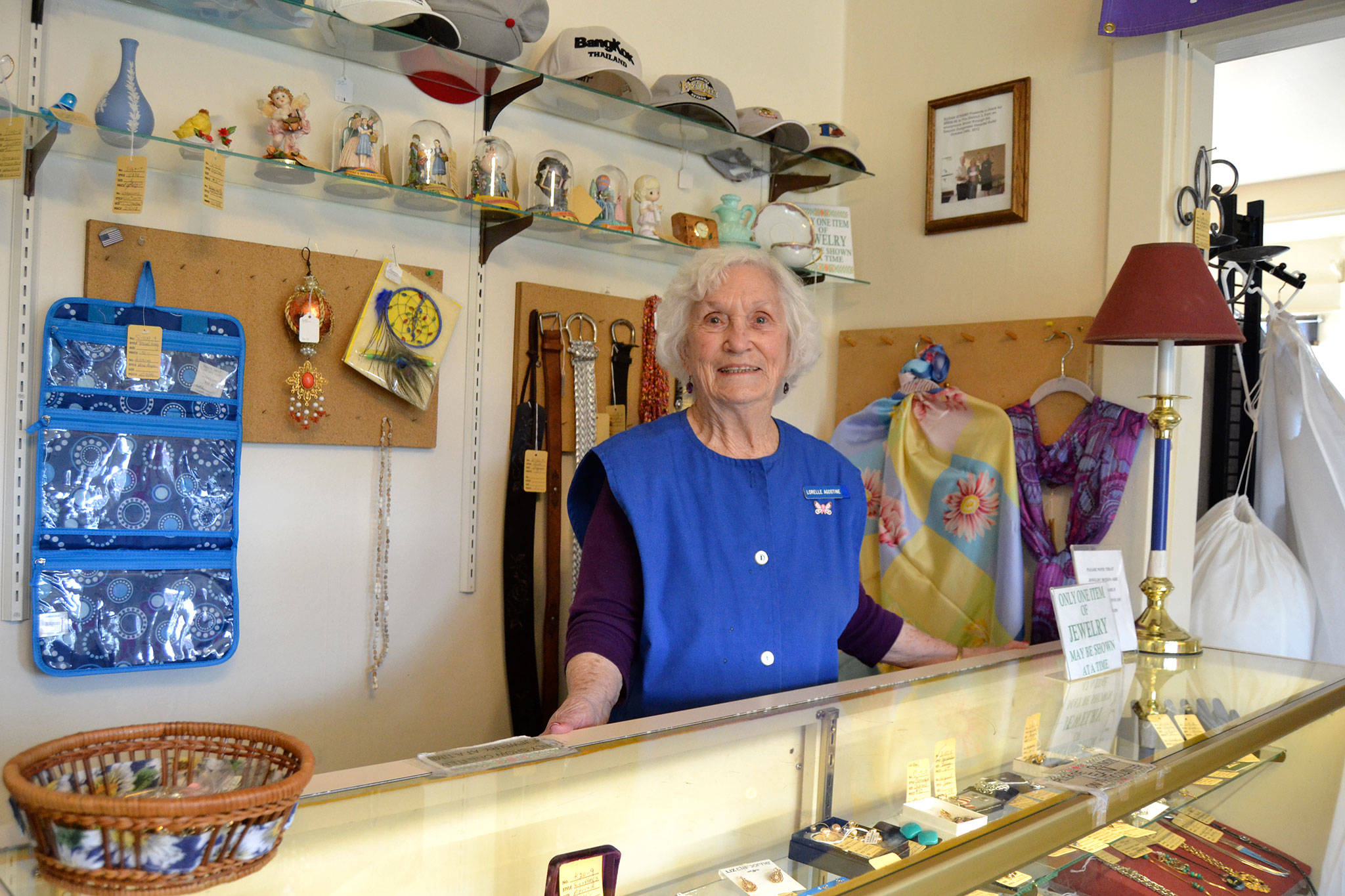 Lorelle Agostine, 90, continues to serve the Sequim-Dungeness Hospital Guild Thrift Shop after nearly 30 years. This year, she serves as one of the Sequim Irrigation Festival’s Honorary Pioneers and hasn’t missed a parade since moving here in 1951. Sequim Gazette photo by Matthew Nash