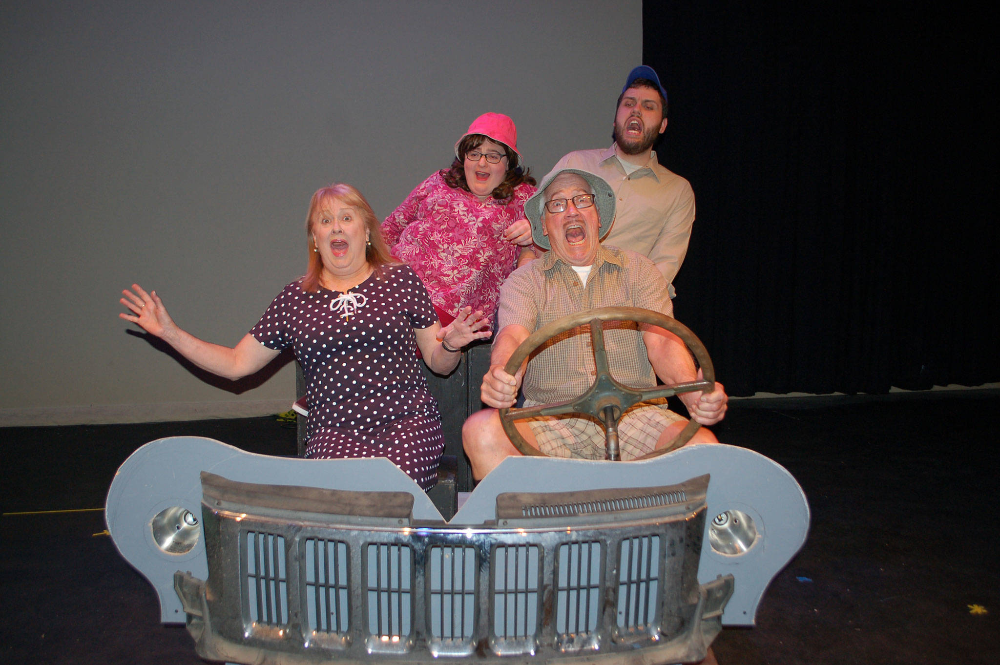 Olympic Theatre Arts’ upcoming show “Leaving Iowa” tells the story of the Brownings’ quirky family road trips, with Cheryl Di Pietro cast as Mom, front left, Taylor Dowley as Sis, Ryan Macedo as Don and Greg Scherer as Dad. Sequim Gazette photo by Erin Hawkins