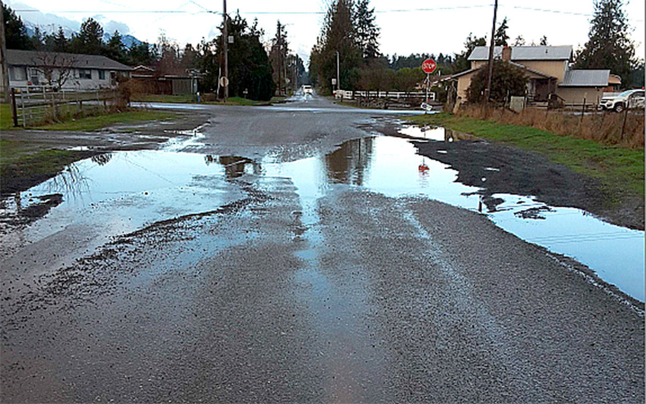 The intersection of East Silberhorn Road and River Road is set for reconstruction this summer to allow better stormwater infiltration and prevent flooding. Photo courtesy of the City of Sequim