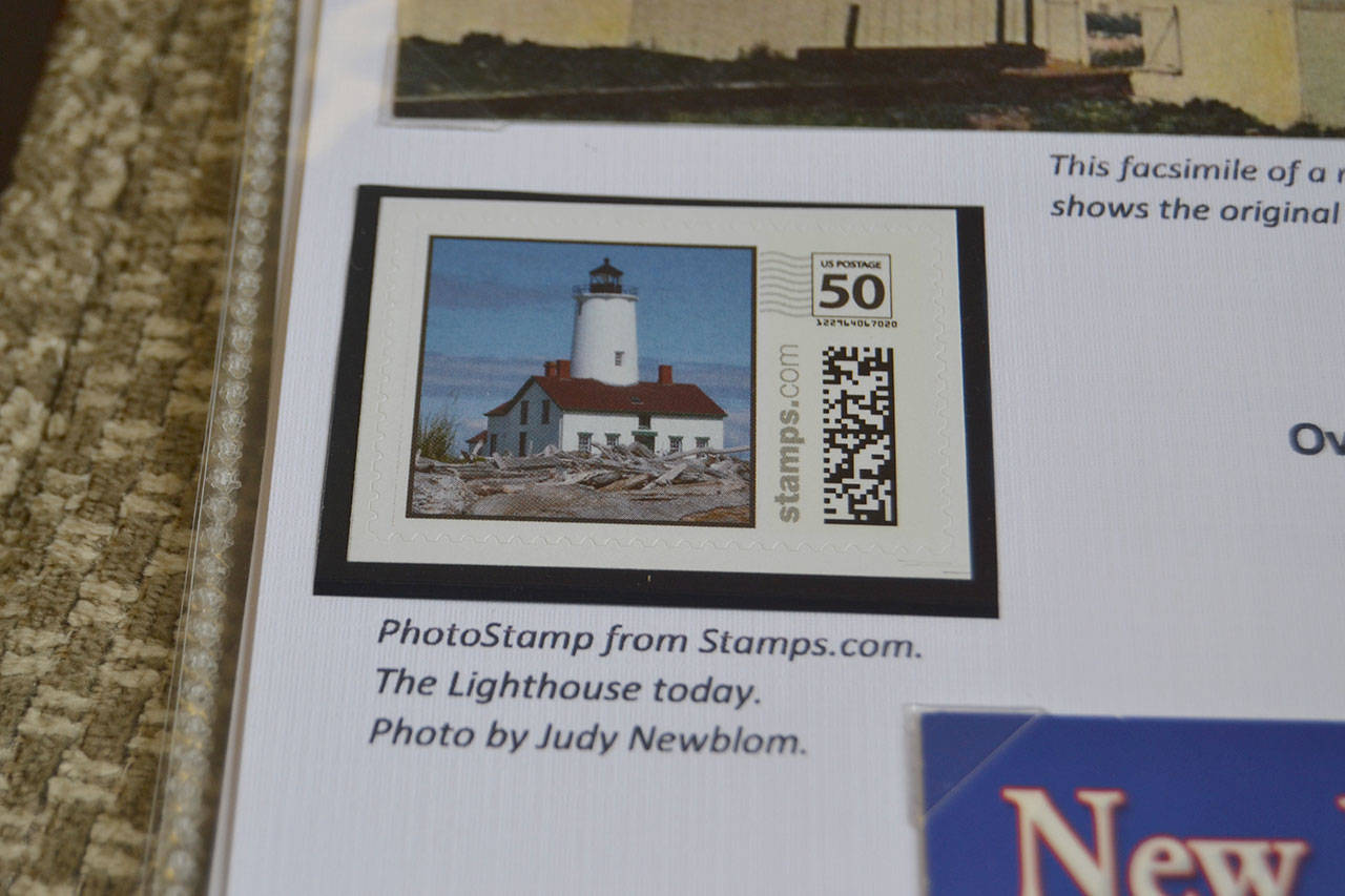With some stamps, you have to create your own. That’s what Judy Newblom did with her picture of the New Dungeness Lighthouse and added to her display about lighthouses. Sequim Gazette photo by Matthew Nash