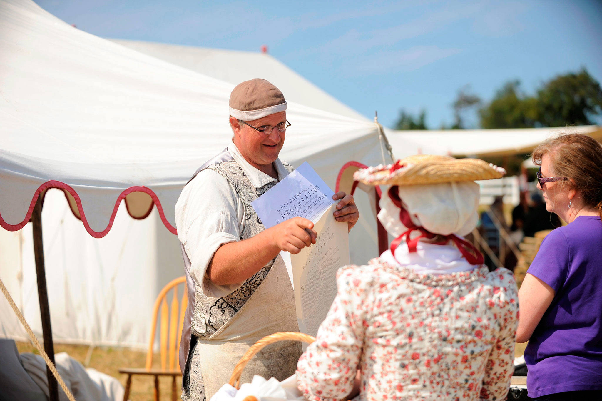 Gove Allen portrays publisher Isaiah Thomas at last year’s Northwest Colonial Festival, and he plans to return Aug. 9-12 this year with his printing press. Sequim Gazette file photo by Matthew Nash