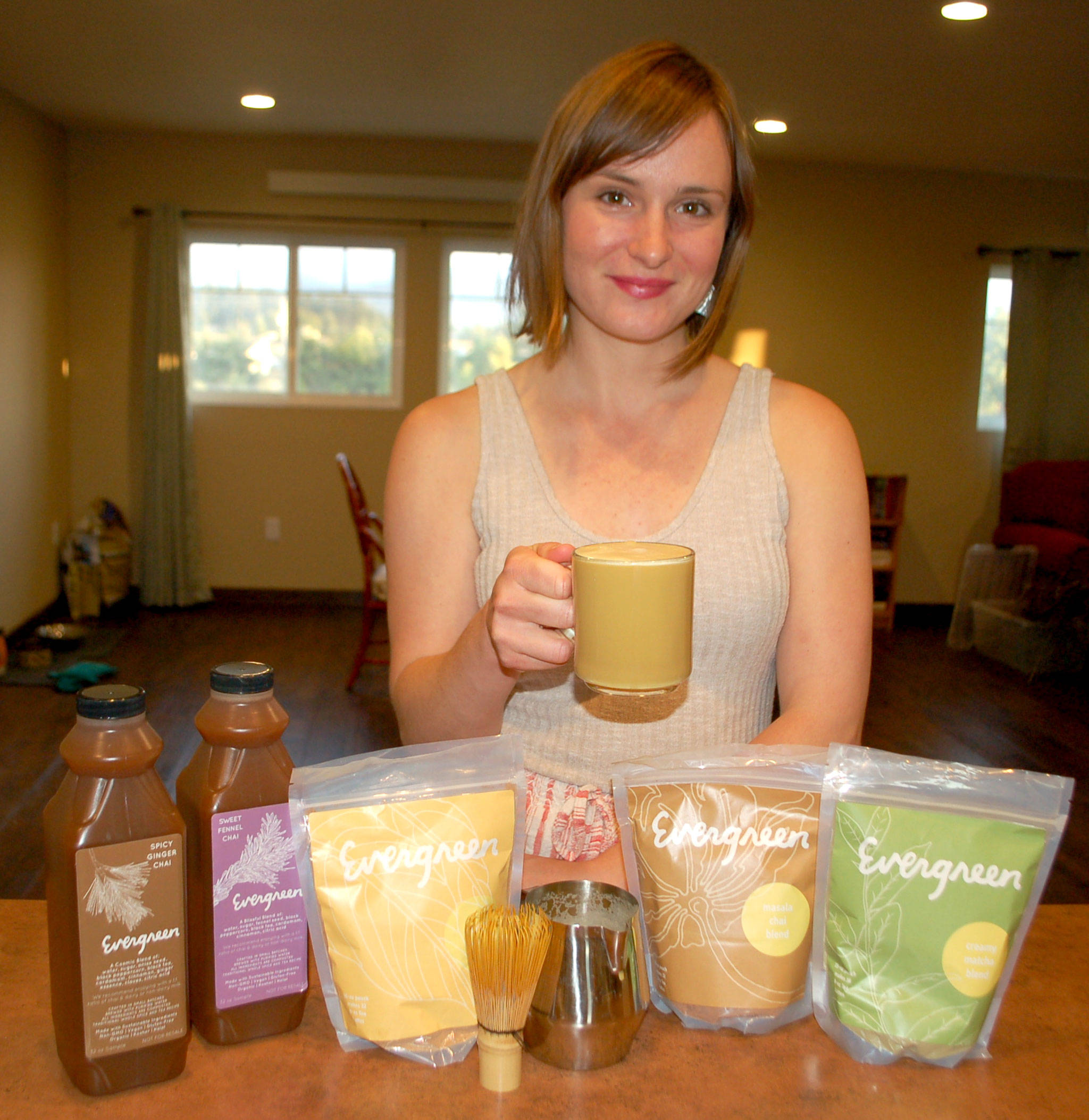 Sequim’s Julia Mader, founder of Evergreen Chai, is creating sustainable and eco-friendly chai tea products she sells to local coffee shops and businesses from Port Angeles to Seattle. Sequim Gazette photo by Erin Hawkins