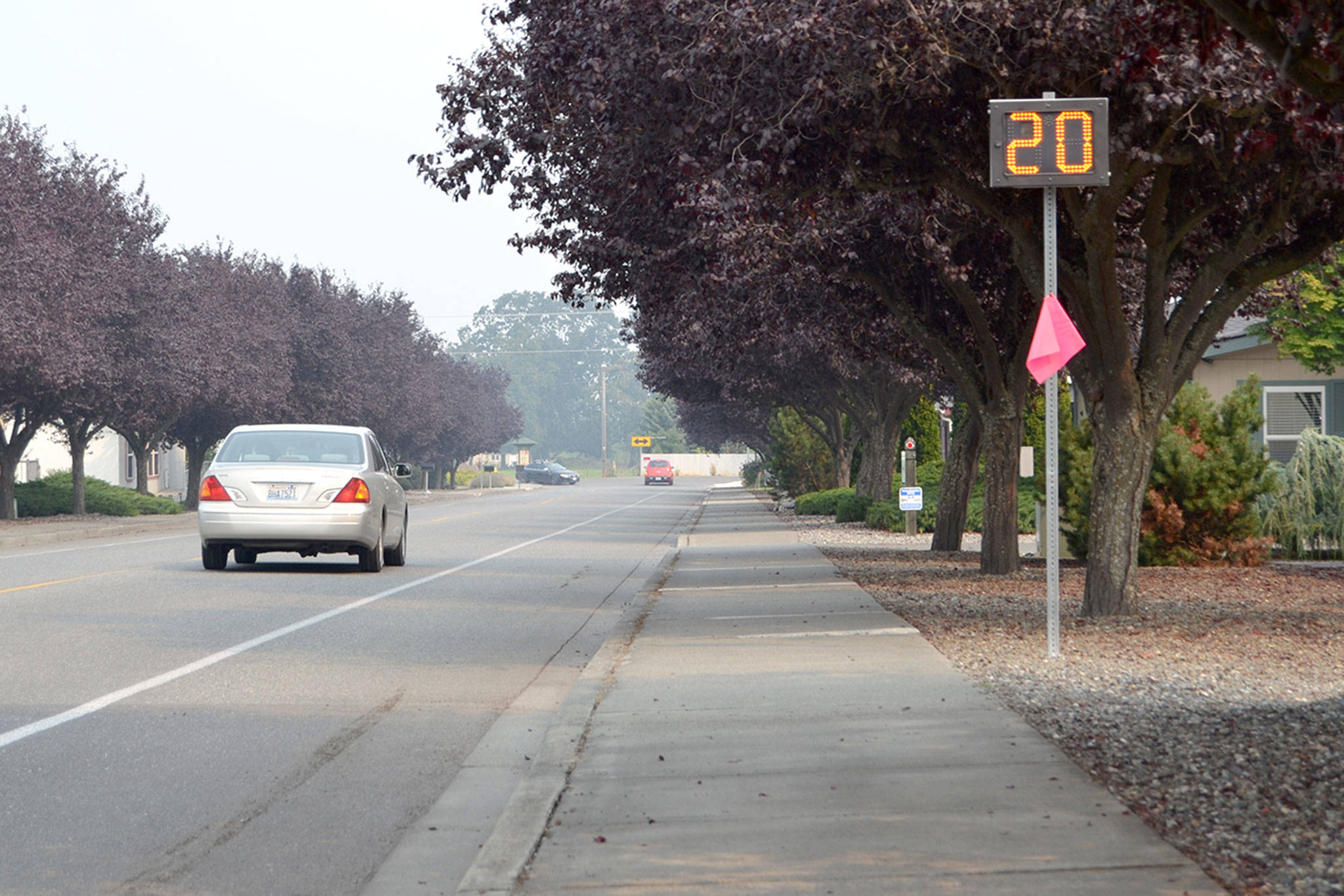 Battery-powered radar signs on Seventh Avenue will be replaced with solar powered signs sometime in October. Staff with the City of Sequim plan to purchase and install 19 new radar signs throughout the city. Sequim Gazette photo by Matthew Nash