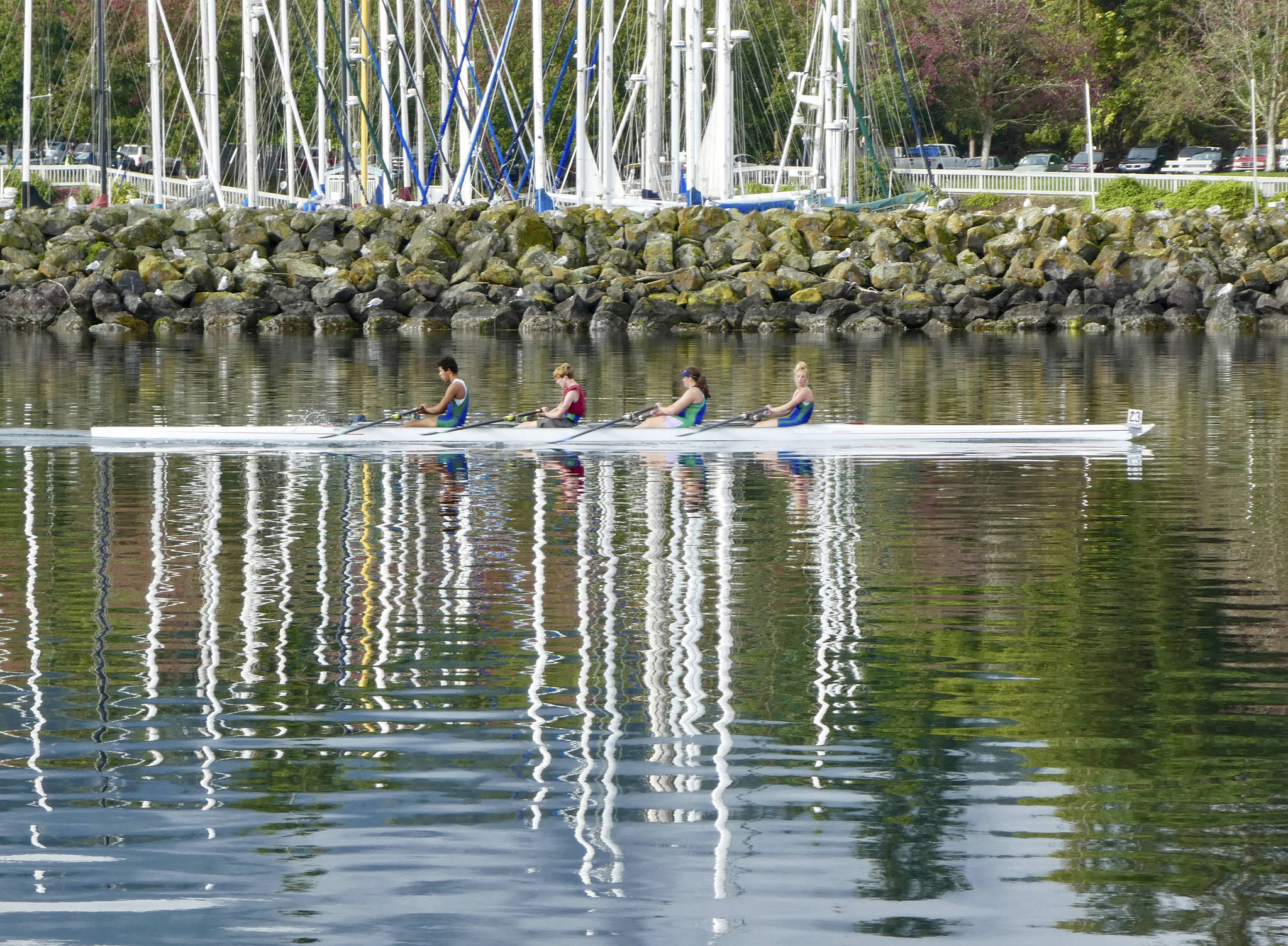 Winners of the 2018 Row for Hospice on Sept. 15 include competitors with the Olympic Peninsula Rowing Association Juniors team. Twenty-two entries and 54 people participated in the rowing portion of last week’s activities that included the Reach for Hospice sailboat races and Waterfront Day activities, event organizers said. Submitted photo