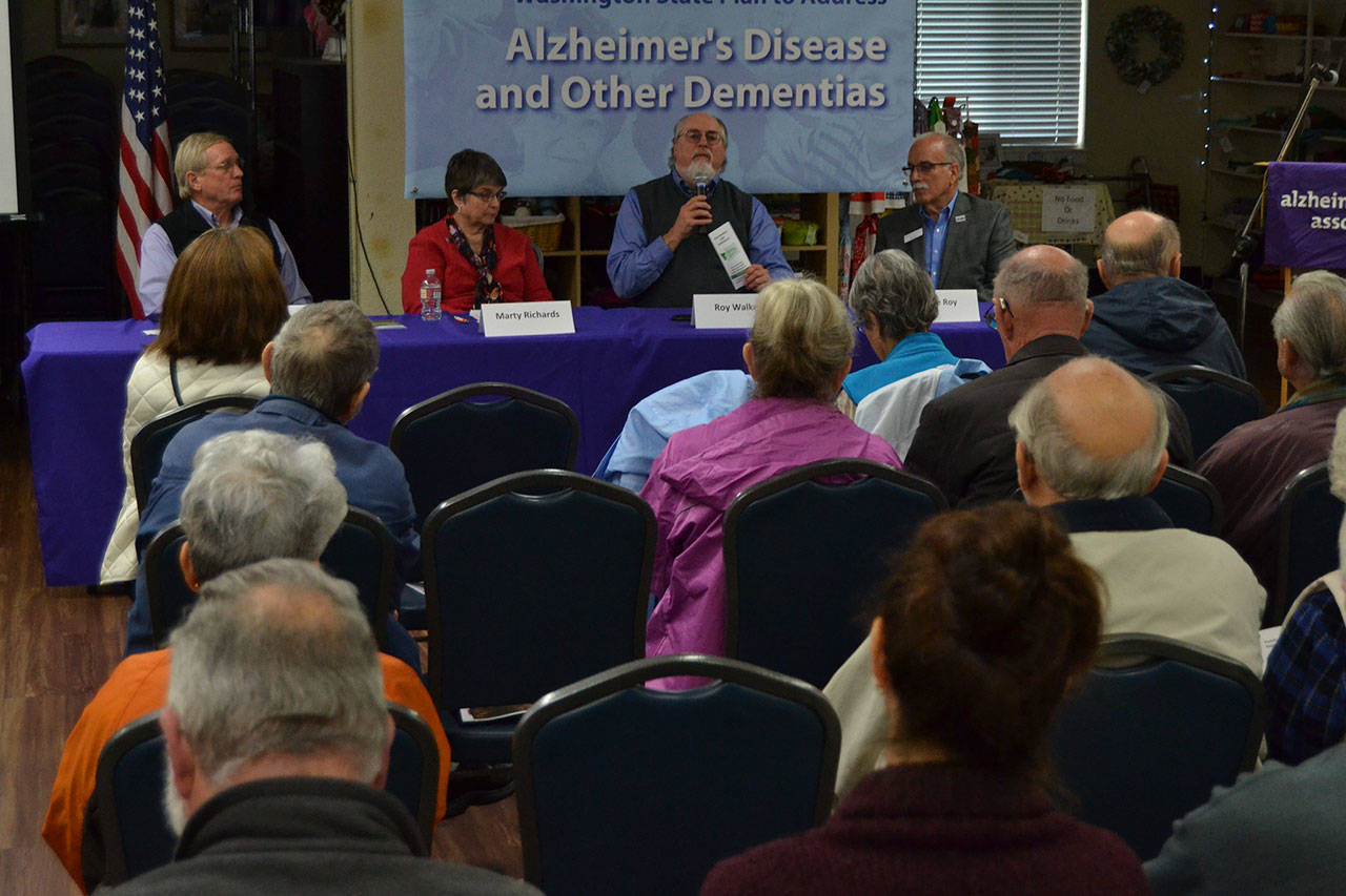 Community members gather in the Shipley Center on Oct. 8 for a Town Hall about Alzheimer’s disease and other forms of dementia. Topics ranged from long-term care to state and federal funding for research. Sequim Gazette photo by Matthew Nash