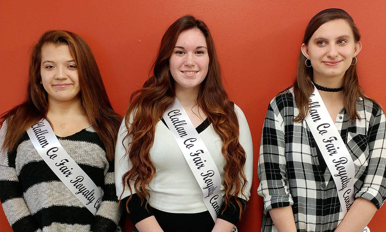 2019 Clallam County Fair Royalty candidates include, from left, Sammi Bates of Port Angeles, Saydee Peters of Forks and Rebekah Parker of Sequim. Submitted photo