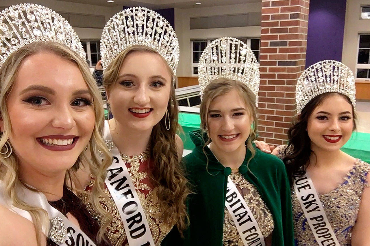 Princess Shelby Wells snaps the first of likely hundreds of selfies of the new Sequim Irrigation Festival royalty, including herself, Princess Brianna Cowan, Queen Emily Silva and Princess Kjirstin Foresman. Photo by Shelby Wells