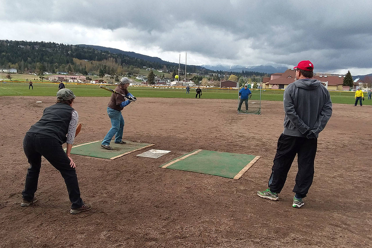 Sequim’s Senior Softball Grey Wolves, a 50-plus, co-ed league, meets Tuesdays and Thursdays starting at 8:30 a.m. for warm-ups at Sequim’s Carrie Blake Community Park, 202 N. Blake Ave. with games starting around 9:45 a.m. Photo by Annette Hanson