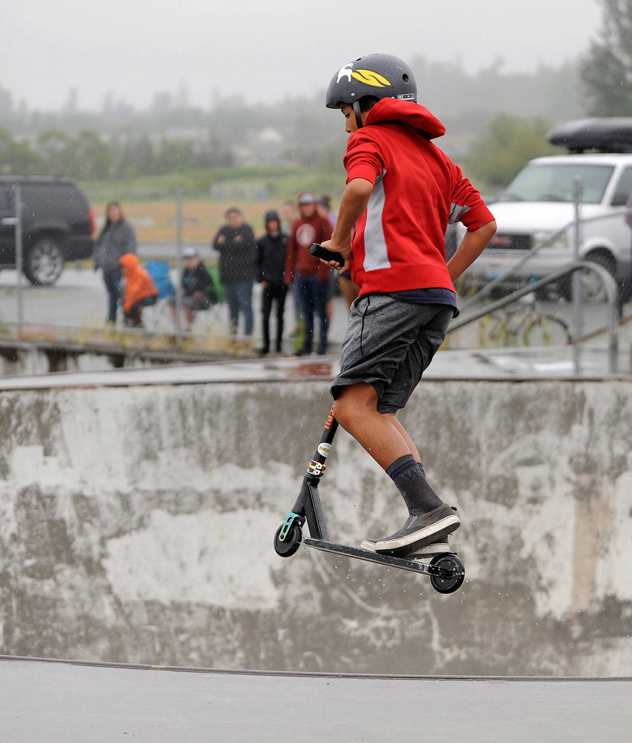 Scooter riders like Anthony McCrorie, seen her in June 2018, can compete in the first Sequim Irri-Skational Festival as a fundraiser to help rebuild the Sequim Skate Park. Sequim Gazette photo by Michael Dashiell