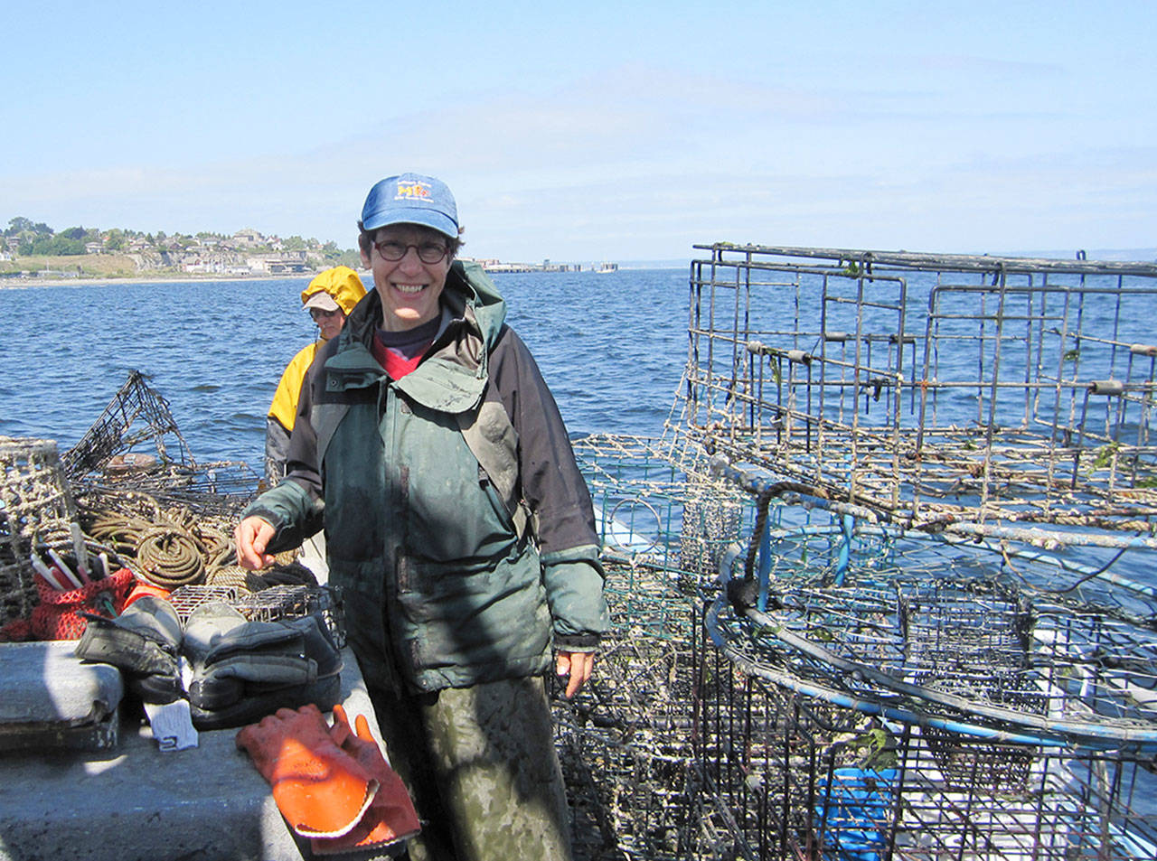 Cheryl Lowe of the Jefferson Marine Resources Committee after a successful trip cleaning up derelict crab pots. Photo by Paul Ruddell