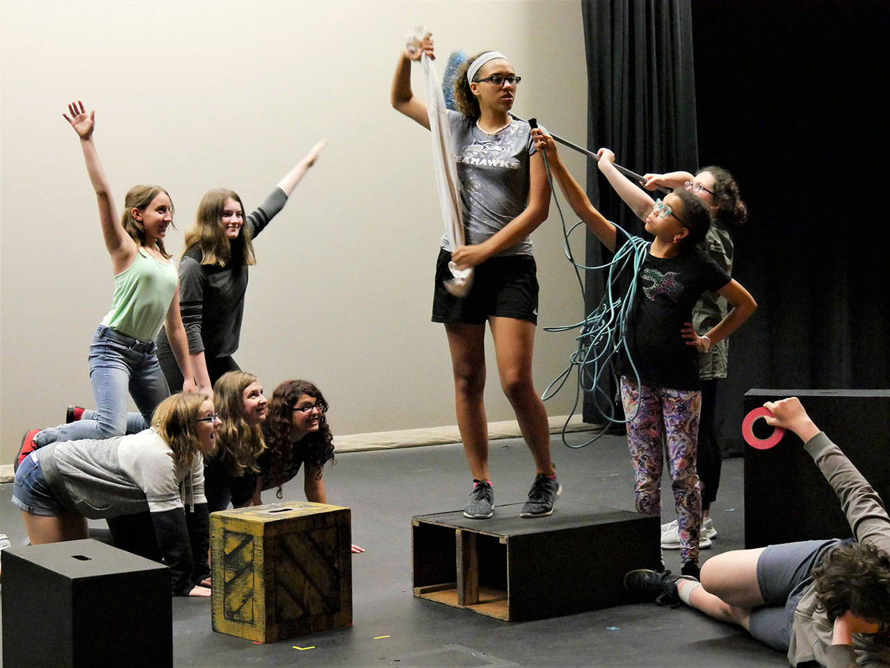 Olympic Theatre Arts hosts Musical Theatre Intensive for Teens this summer. Here, participants in last year’s program work on dynamics of a scene. Photo courtesy of Olympic Theatre Arts