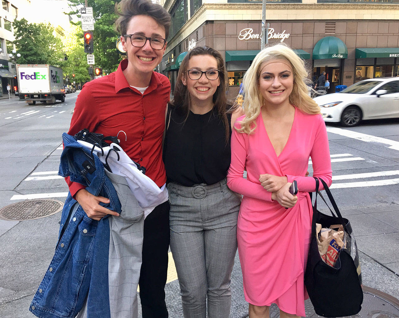 For The 5th Avenue Theatre Awards, Sequim High students and actors for “Legally Blonde,” from left, Damon Little, Maggie van Dyken, and Maddy Dietzman performed on June 3 during the show. Sequim’s operetta received five nominations. Photo courtesy of Linda Dowdell