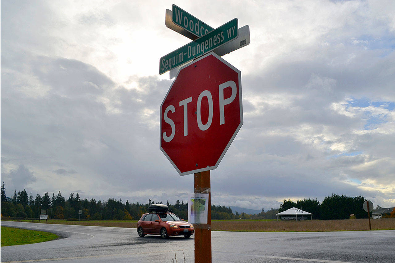 Clallam County staff say a roundabout at Woodcock Road and Sequim-Dungeness Way is slated for construction tentatively in 2021. Sequim Gazette file photo by Matthew Nash