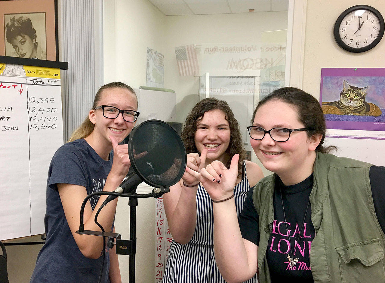 From left, acting students Julia Jeffers, Jennifer Saul and Teagan Hough talk about the Musical Theatre Intensive for Teens at KSQM 91.5 FM. Now in its eighth year, the workshop is set for July 22-Aug. 9. Submitted photo