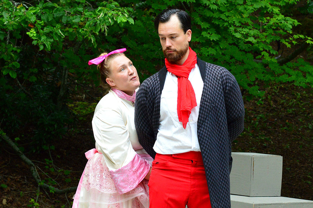 Sequim’s Jennifer Horton stars with Randy-Powell in “The Taming of the Shrew” set for 6 p.m. Fridays, Saturdays and Sundays through August 4, in Webster’s Woods meadow by the Port Angeles Fine Arts Center. Photo by Diane Urbani de la Paz