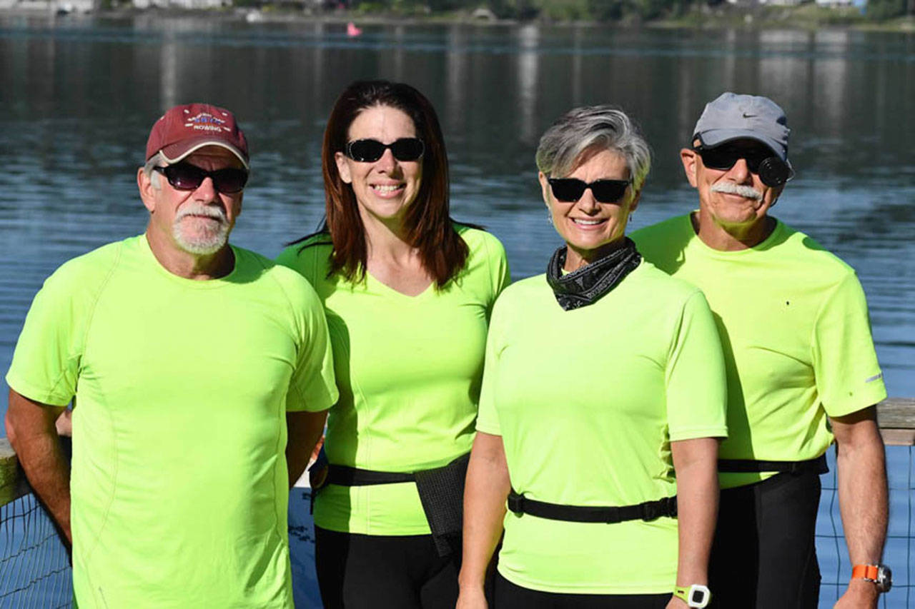 Sequim Bay Yacht Club’s quad sculling team at the Kitsap Invitational Summer Scrimmage include (from left) Dennis Miller, Amy Holms, Carolyn DeSalvo and Frank DeSalvo. Submitted photo