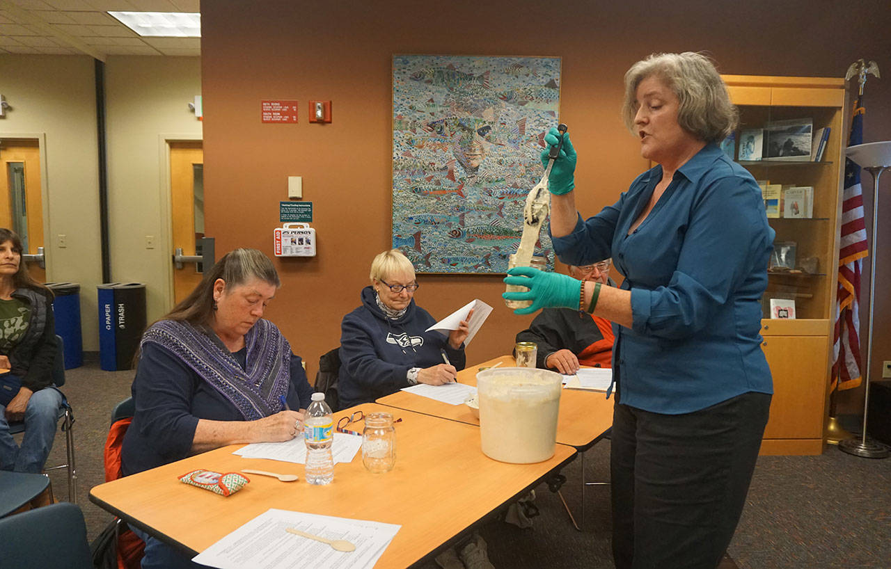 Victoria Redhed Miller leads a presentation on handmade bread at the Port Angeles Library in 2018. Miller presents “Fearless Canning” at Sequim and Port Angeles libraries this September. Photo courtesy of North Olympic Library System