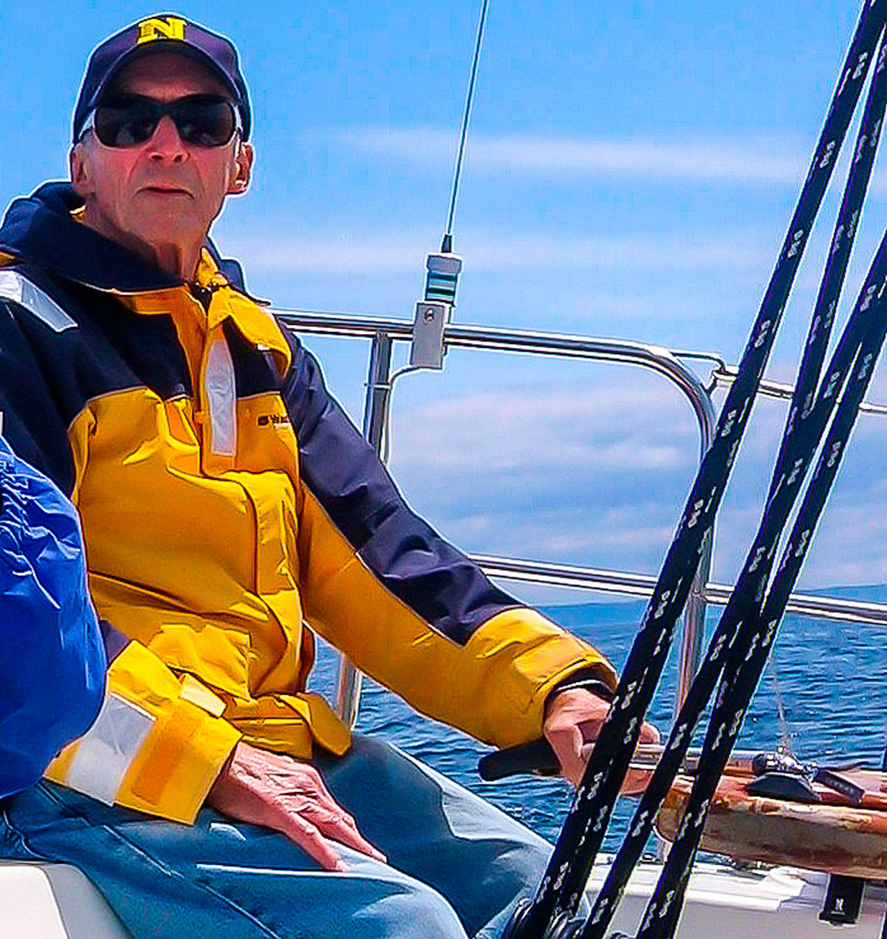 Bob McClinton captains the America in the 2018 Reach and Row for Hospice event. Organizers of the 2019 event have dedicated this year’s sailing race to the late McClinton, who raised more than $100,000 for Volunteer Hospice of Clallam County through the annual fundraiser. Submitted photo