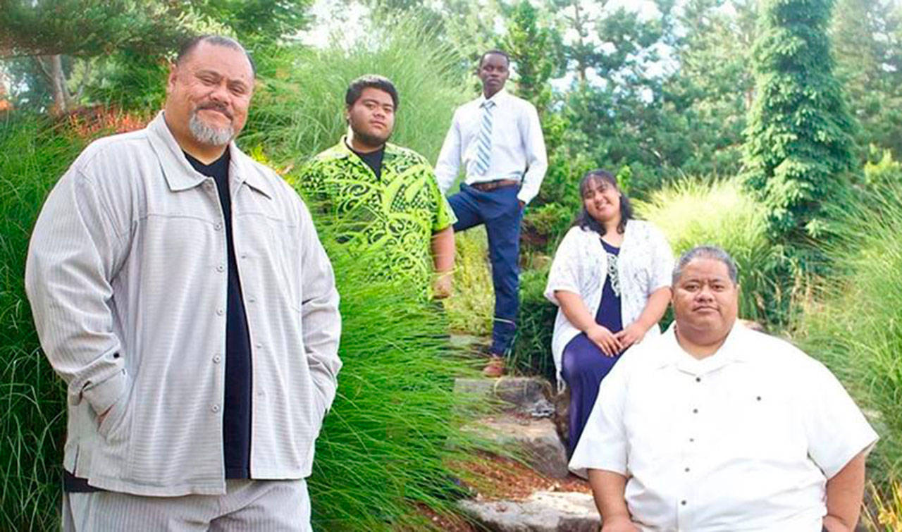 The gospel group Keepers of the Faith — including members (from left) Agaese Taito, Zephanaiah Taito, Peter Wainaina, Faalai Taito and Lima Taito — come to Sequim for a free concert on Oct. 18. Submitted photo