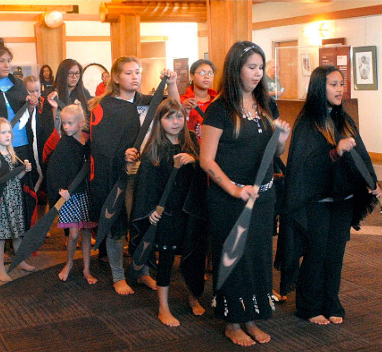 The Lower Elwha Tribe Song and Dance Group perform at the Port Angeles Library on Monday, Oct. 14. Photo courtesy of North Olympic Library System