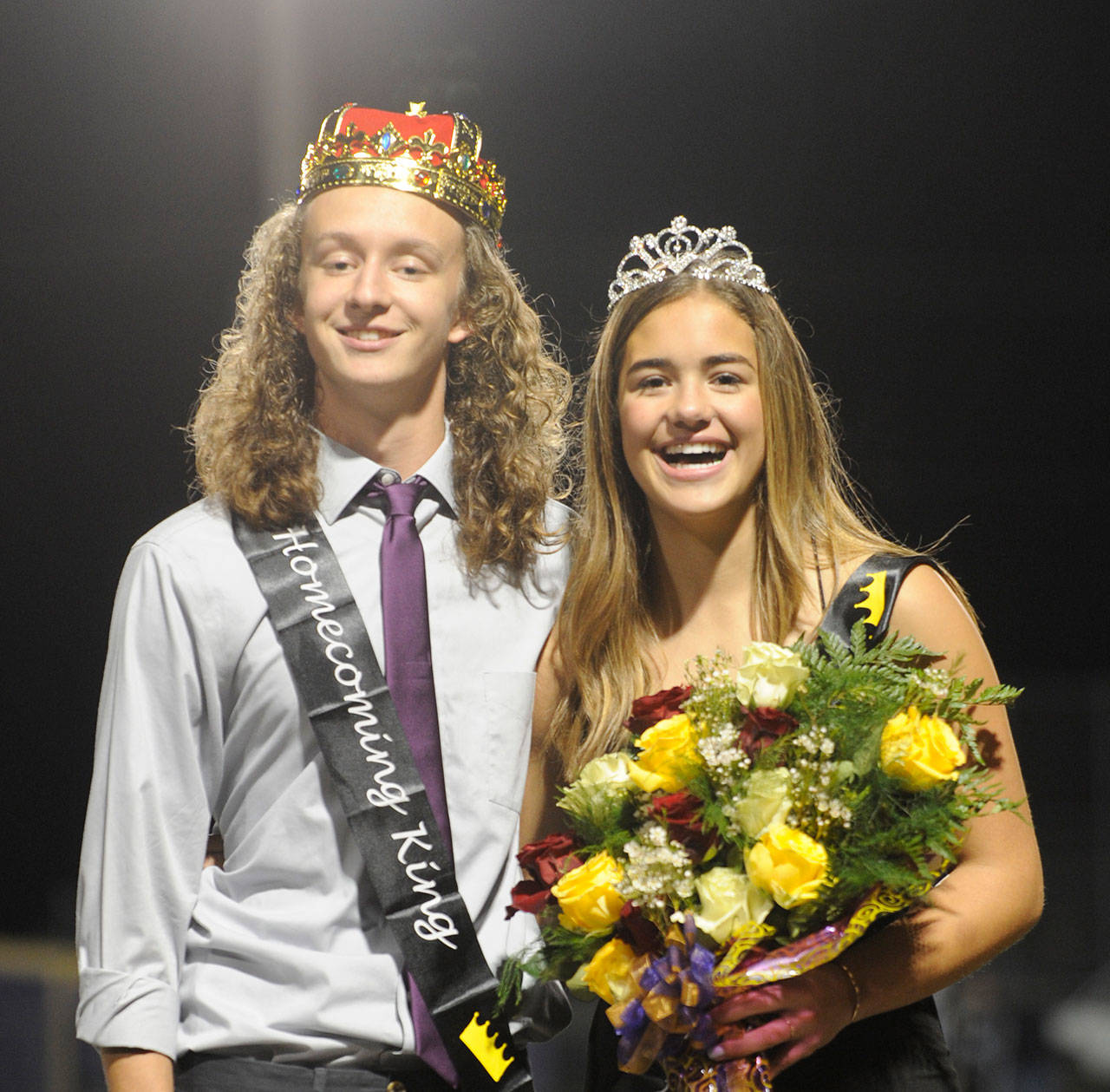 Michael McAleer and Hope Glasser are named 2019 Sequim High School Homecoming King and Queen on Oct. 4. Sequim Gazette photo by Michael Dashiell