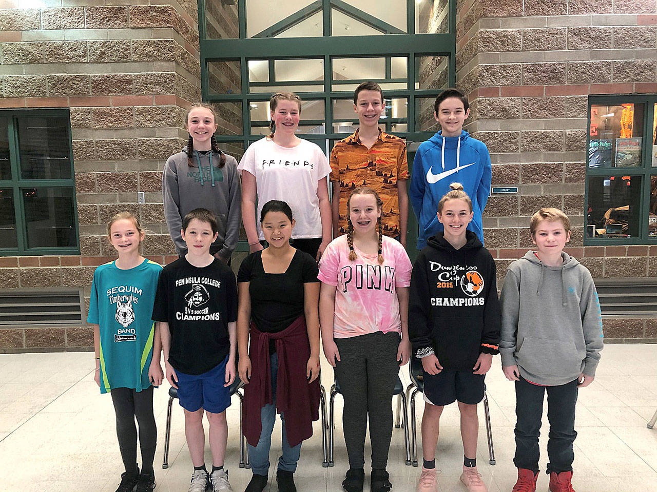 Sequim Middle School science “Catalysts” for Term 1 include, back row from left, Taylor Heyting, Paige Krzyworz, Aason Judd and Jamison Gray, and (front row, from left) Elizabeth Beebe, Kyhlan Henderson, Avangeline McGee, Mariah Stringer, Lake Barrett and Dreyden Endicott. SUbmitted photo