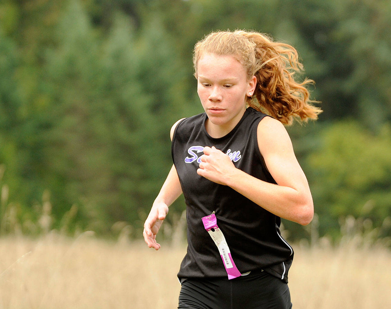 Sequim sophomore Riley Pyeatt, pictured here in an Olympic League meet in late September, topped the field in the girls 2A division of the West Central District 3 meet on Nov. 2. Sequim Gazette file photo by Michael Dashiell