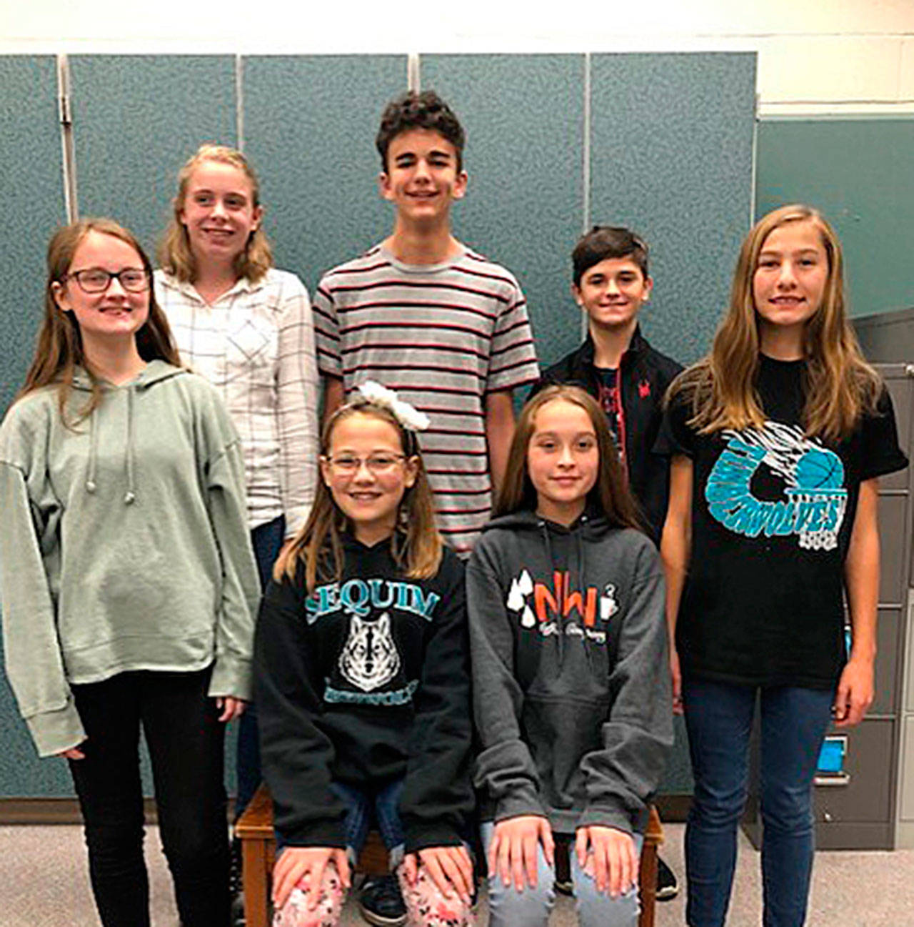 Sequim Middle School students selected for the WMEA Washington Music Educators Association’s All-State Choir include (back row, from left) Lilianna Mitchell, Emily McAliley, Ashton Drew, Garren Pocock and Taryn Johnson, and (front row, from left) Front two: Dana Carlile and Haley Dunn. Submitted photo