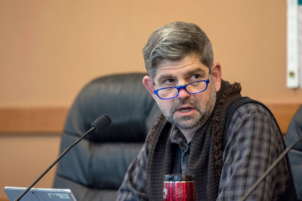 Clallam County Commissioner Mark Ozias talks about Conservation Futures before commissioners approve the property tax in a 2-to-1 vote on Nov. 26. Photo by Jesse Major/Olympic Peninsula News Group