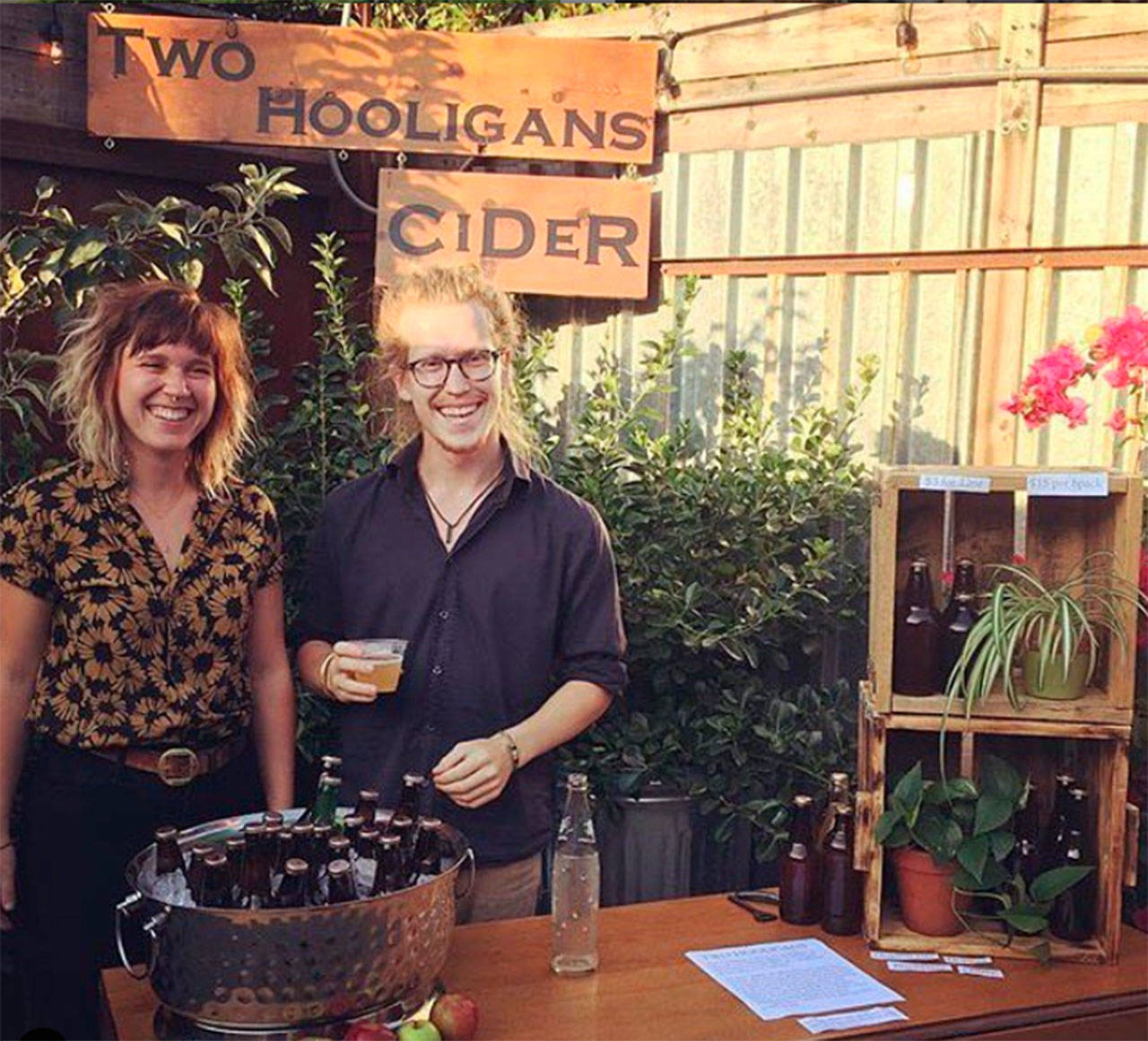 Sequim’s Jaiden Dökken and Mackenzie Grinnell look to have their Two Hooligans Cider available later this year. Submitted photo