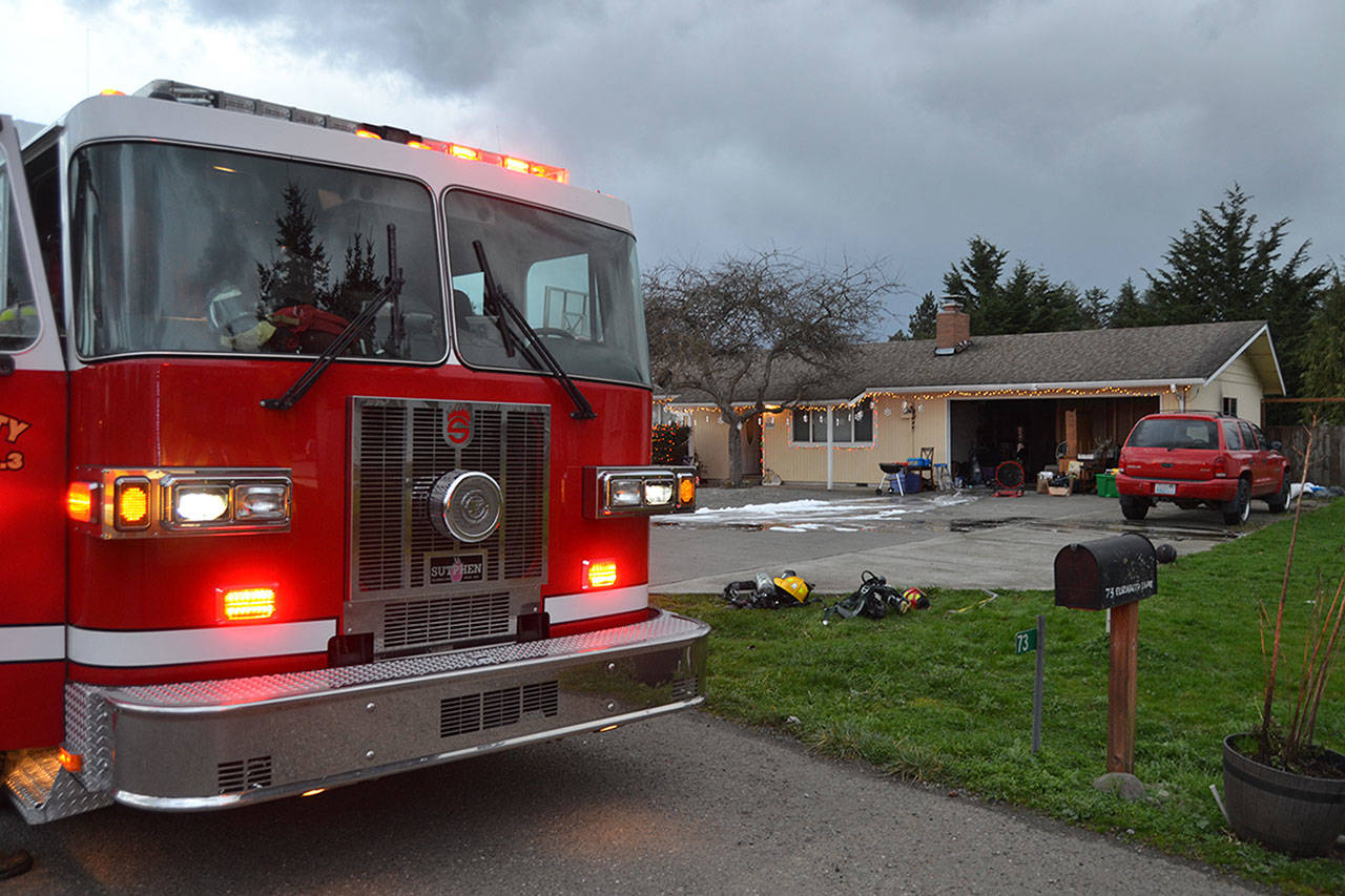 Clallam County Fire District 3 Fire Chief Ben Andrews said a Jan. 3 garage fire off Old Olympic Highway was extinguished within seven minutes of the call for service.                                 Sequim Gazette photo by Matthew Nash