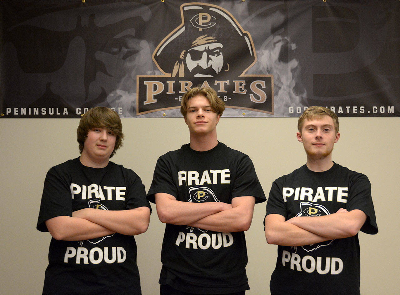 Peninsula College’s Esports team of (from left) Nicholas Charters, Stuart Koehler and Drew Eckar picked up their first win in the teams — and school’s — inaugural season on Jan. 16. Photo courtesy of Peninsula College
