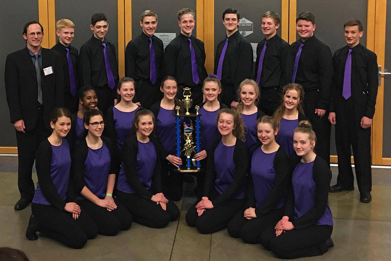 Northwinds Homeschool Jazz 1 Band, a group of student-musicians from across the North Olympic Peninsula, celebrate a first place effort at the Clark College Jazz Festival in Vancouver, Wa., on Jan. 24. Submitted photo