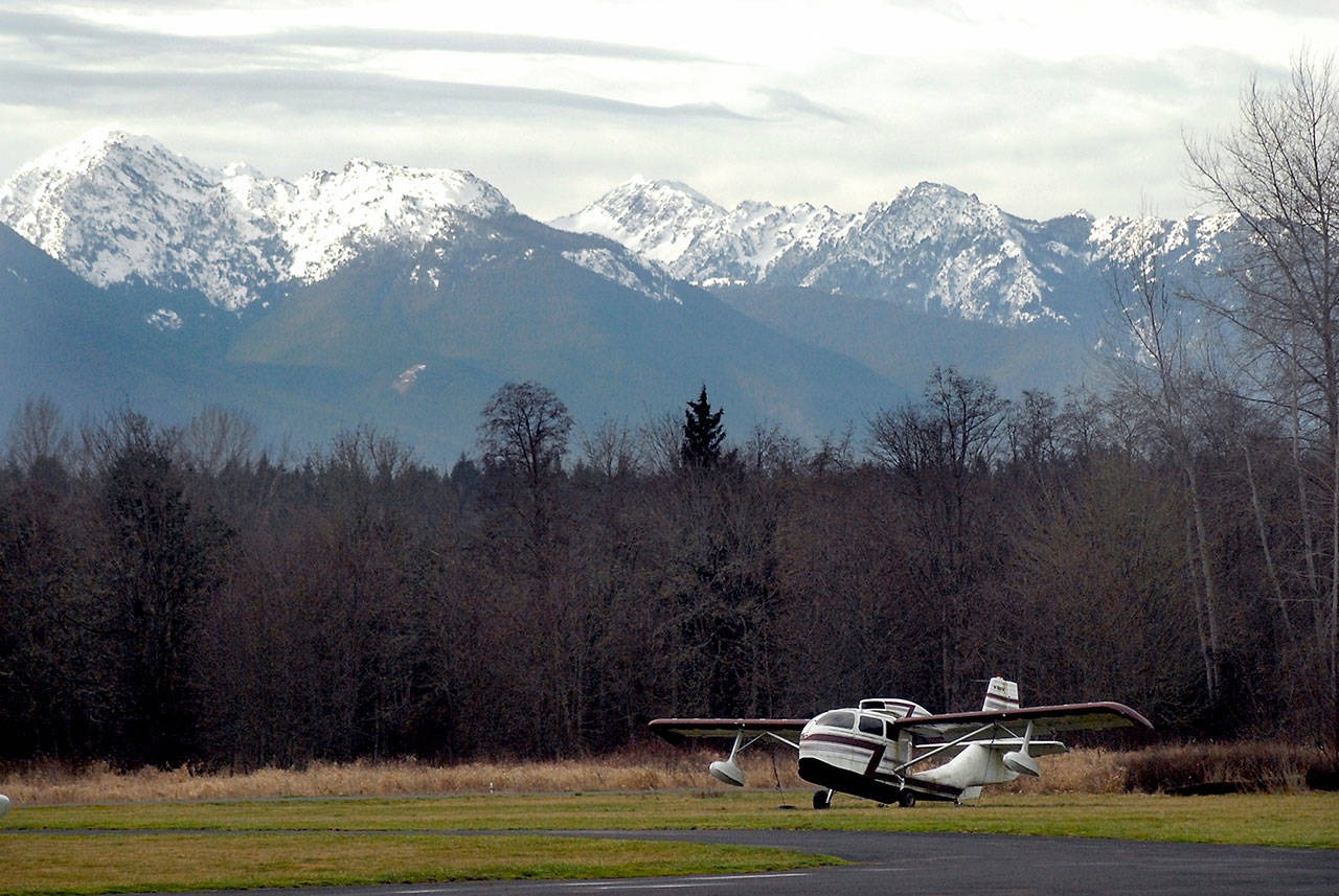 Snow covers peaks of the Olympic Mountains on Thursday, Jan. 30, 2020, as viewed from Sequim Valley Airport. (Keith Thorpe/Peninsula Daily News)