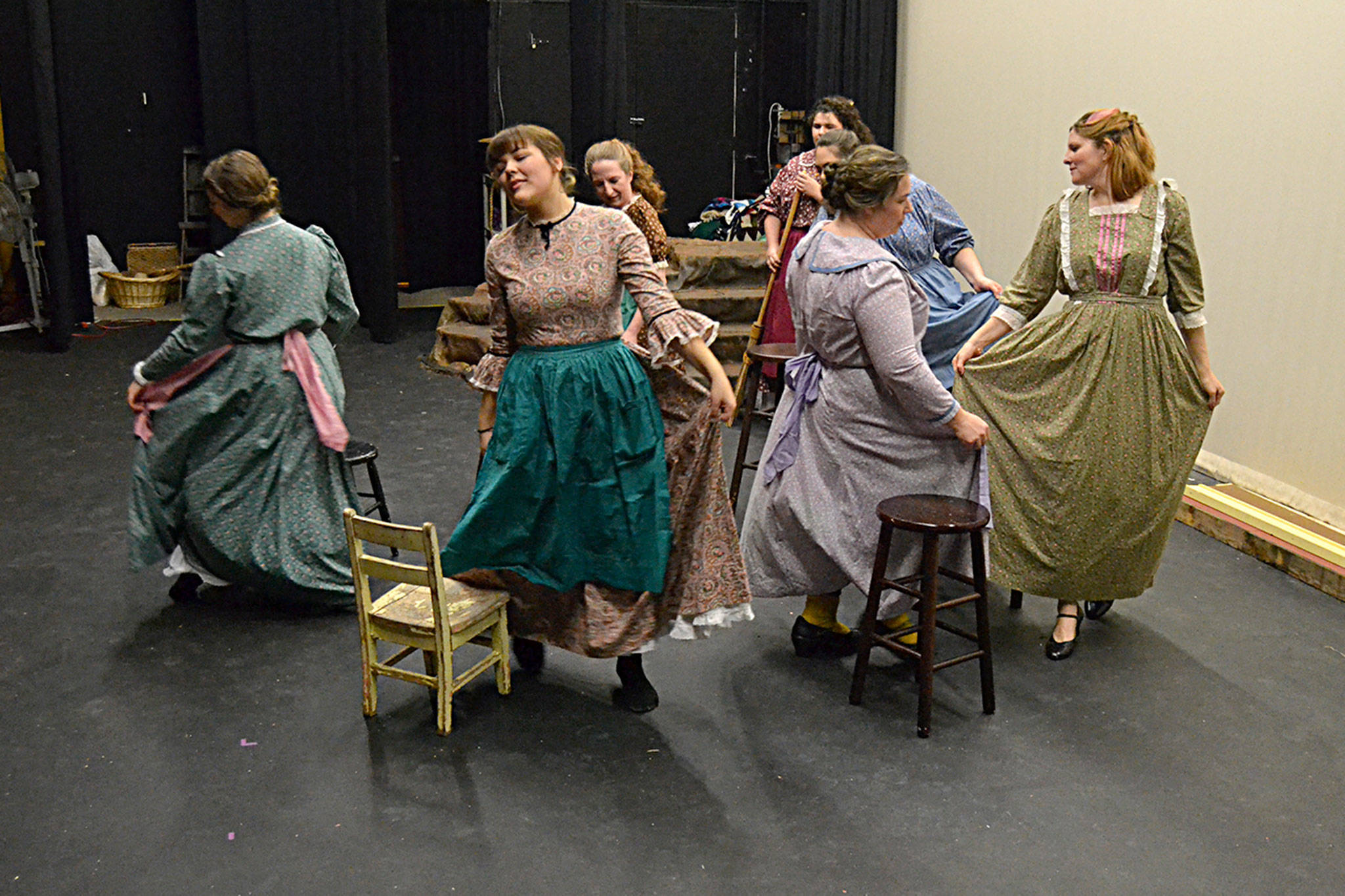 Song and dance is used throughout OTA’s “Quilters” to highlight the highs and lows of the lives of pioneer women. Music is led by Steven Humphrey and a five-piece band. Sequim Gazette photo by Matthew Nash