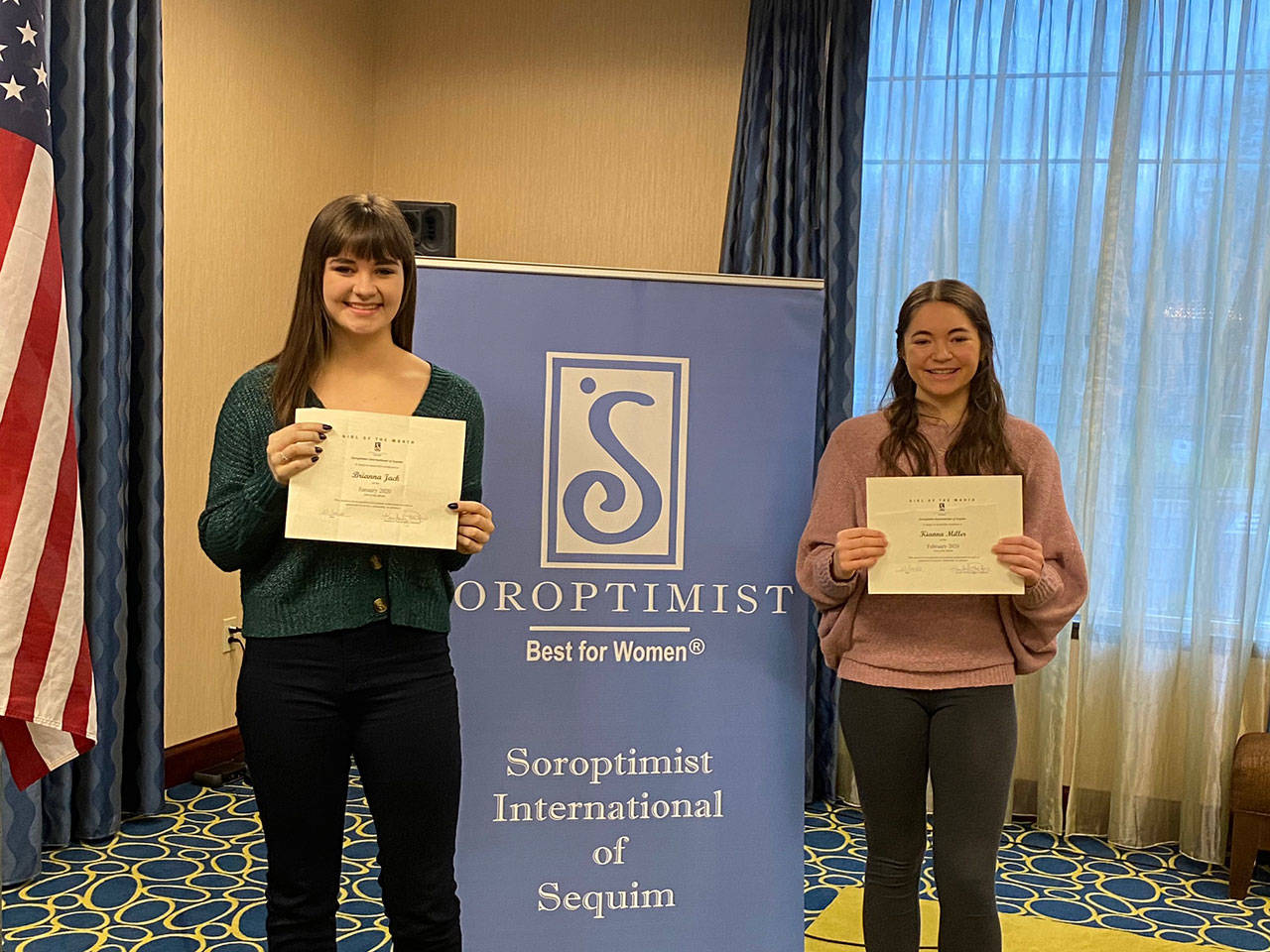 Brianna Jack, left, and Kianna Miller are Soroptimist International of Sequim’s Girls of the Month for January and February. Submitted photo