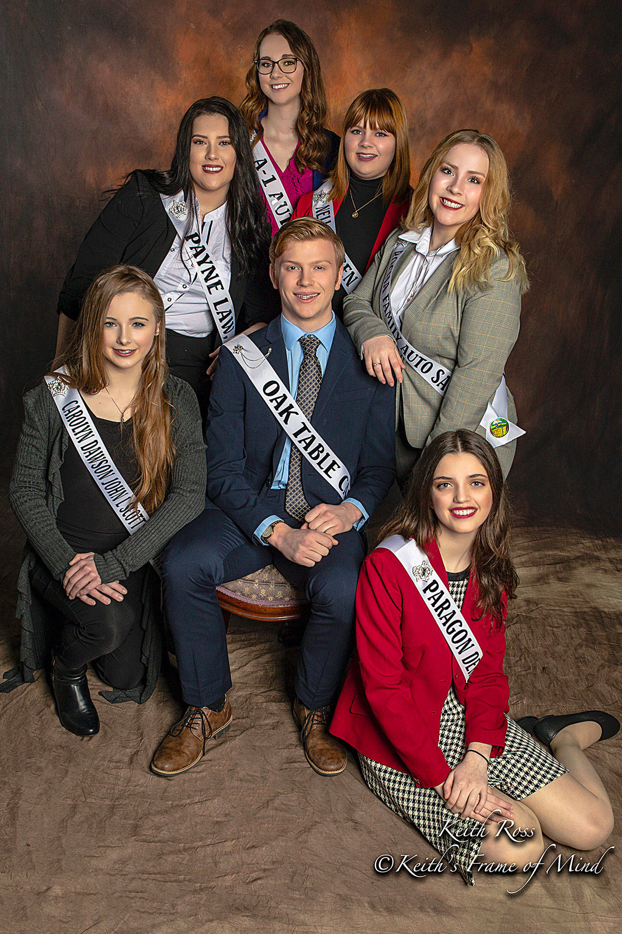 This year’s Sequim Irrigation Festival royalty candidates on March 7 include, from top clockwise, Sydney VanProyen, Brii Hengtgen, Olivia Preston, Alicia Pairadee, Logan Laxson, Lindsey Coffman, and Mya Janssen. Photo by Keith Ross/Keith’s Frame of Mind