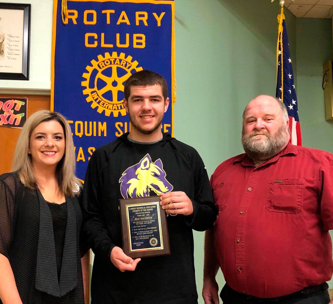 Beau Halverson accepts his Sequim Sunrise Rotary Student of the Month award . Submitted photo