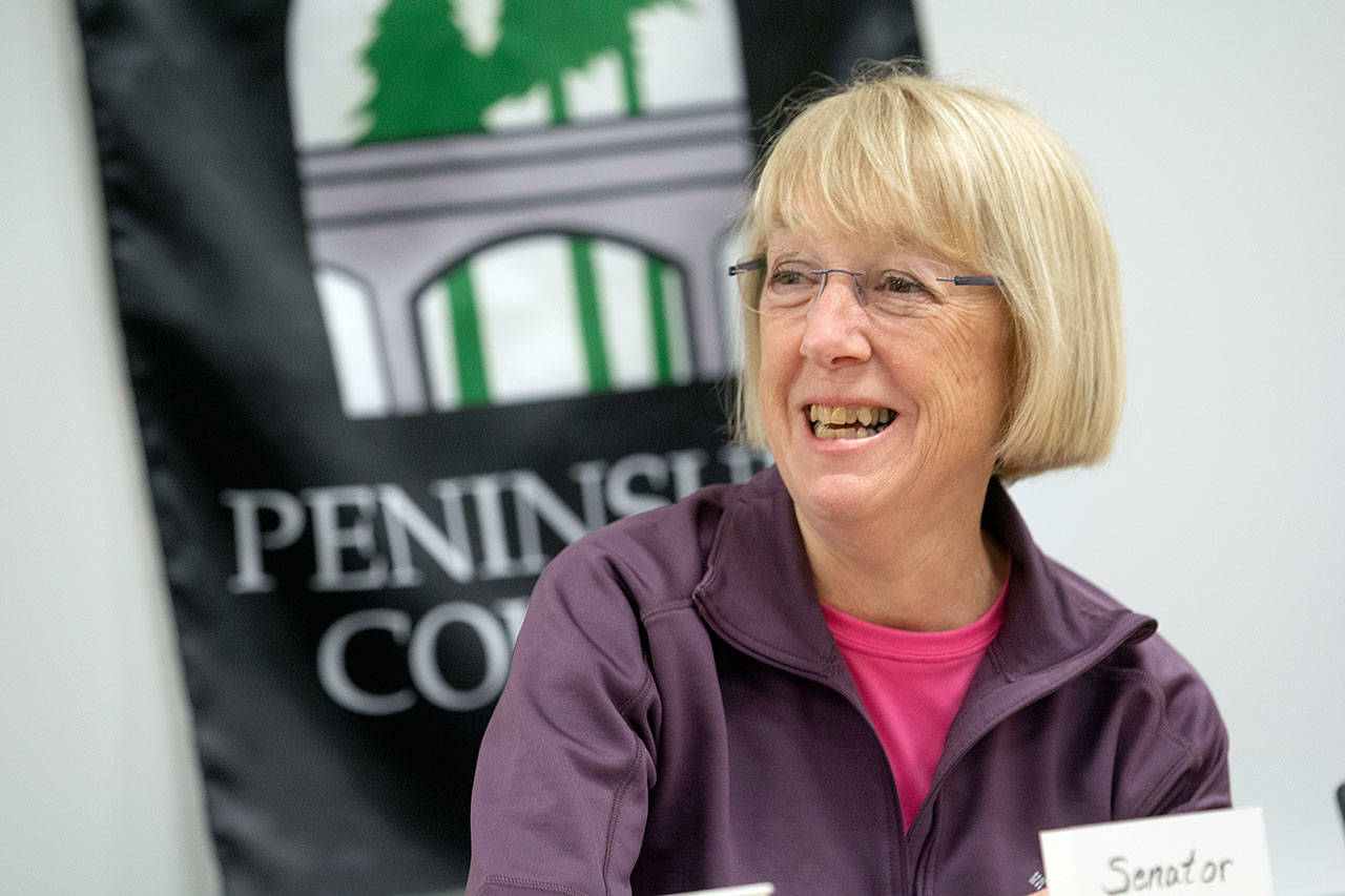 U.S. Sen. Patty Murray during her visit to the Peninsula College campus in Forks in 2019, where she discussed new legislation that would tackle the nationwide digital equity gap. File photo by Jesse Major/Olympic Peninsula News Group