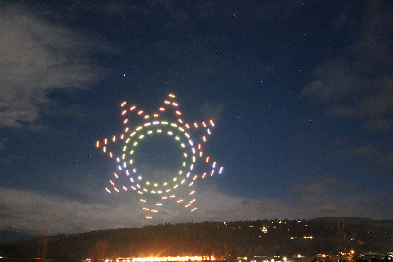 Sequim City Councilors are considering bringing back an illuminated drone show on July 4, 2021, to Carrie Blake Community Park for Independence Day. A drone show first appeared on March 7 as part of the first Sequim Sunshine Festival. Photo by Barbara Hanna/City of Sequim
