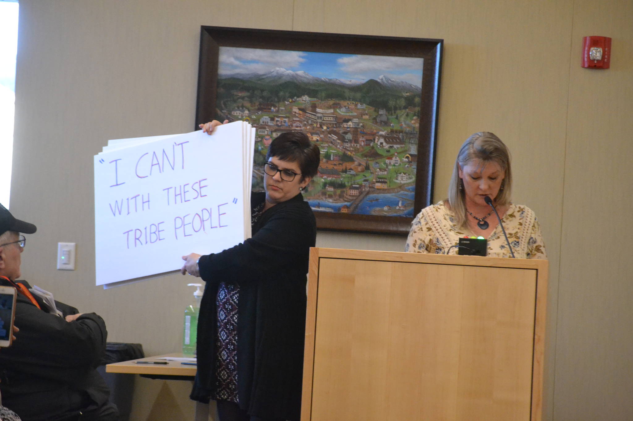 In March, Nicole Clark, left, and Vicki Lowe, right, along with Shenna Younger asked Sequim City Council to draft a resolution against systemic racism after seeing Facebook posts on the Save Our Sequim Facebook page. Page organizers deleted and denounced the comments, they said. Now Younger seeks a resolution from the city council to denounce racism, discrimination and hate speech. Sequim Gazette photo by Matthew Nash