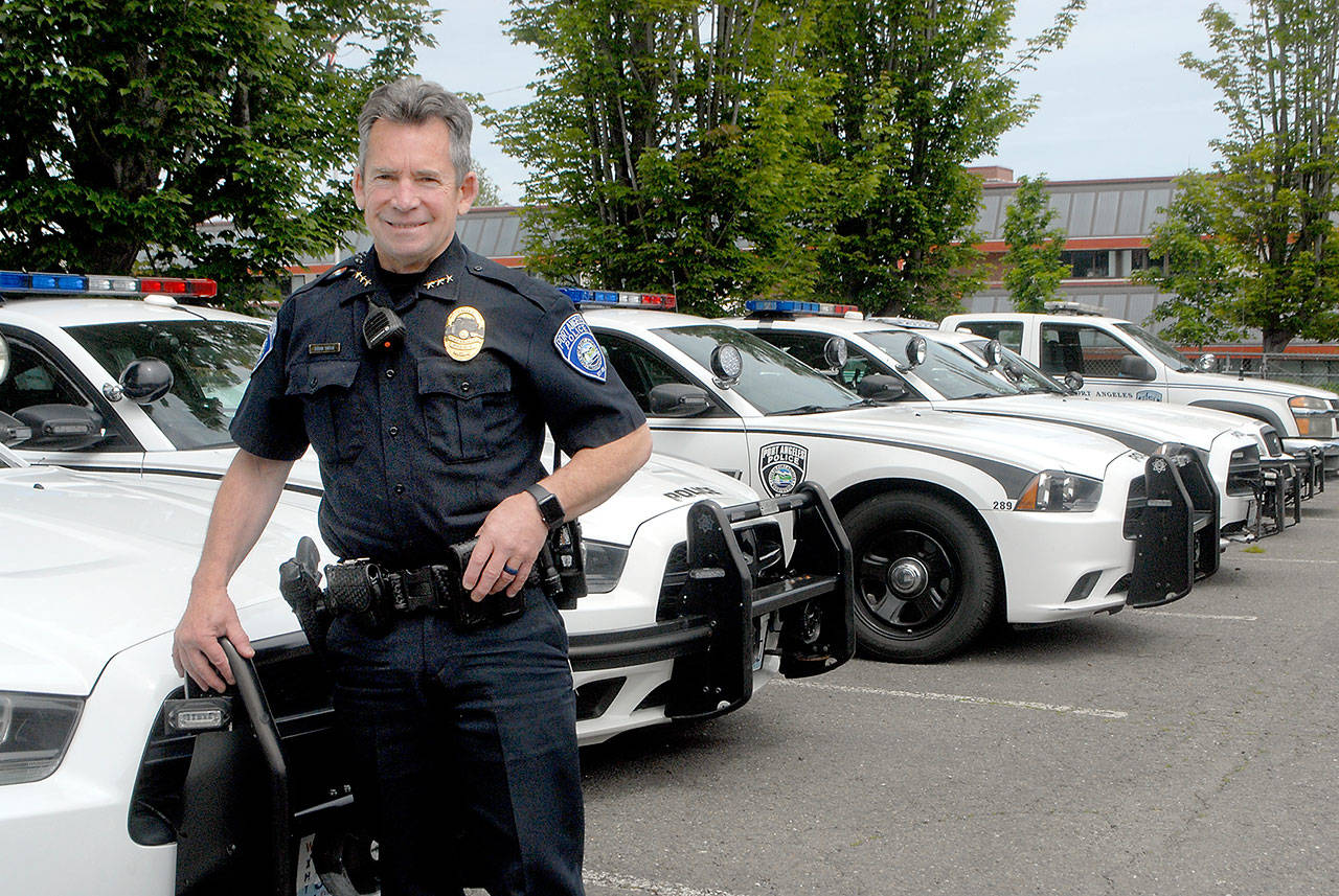 Port Angeles Police Chief Brian Smith, shown outside the police station, said his agency practices “community-oriented policing” and is trained to avoid the use of force whenever possible. Photo by Keith Thorpe/Olympic Peninsula News Group